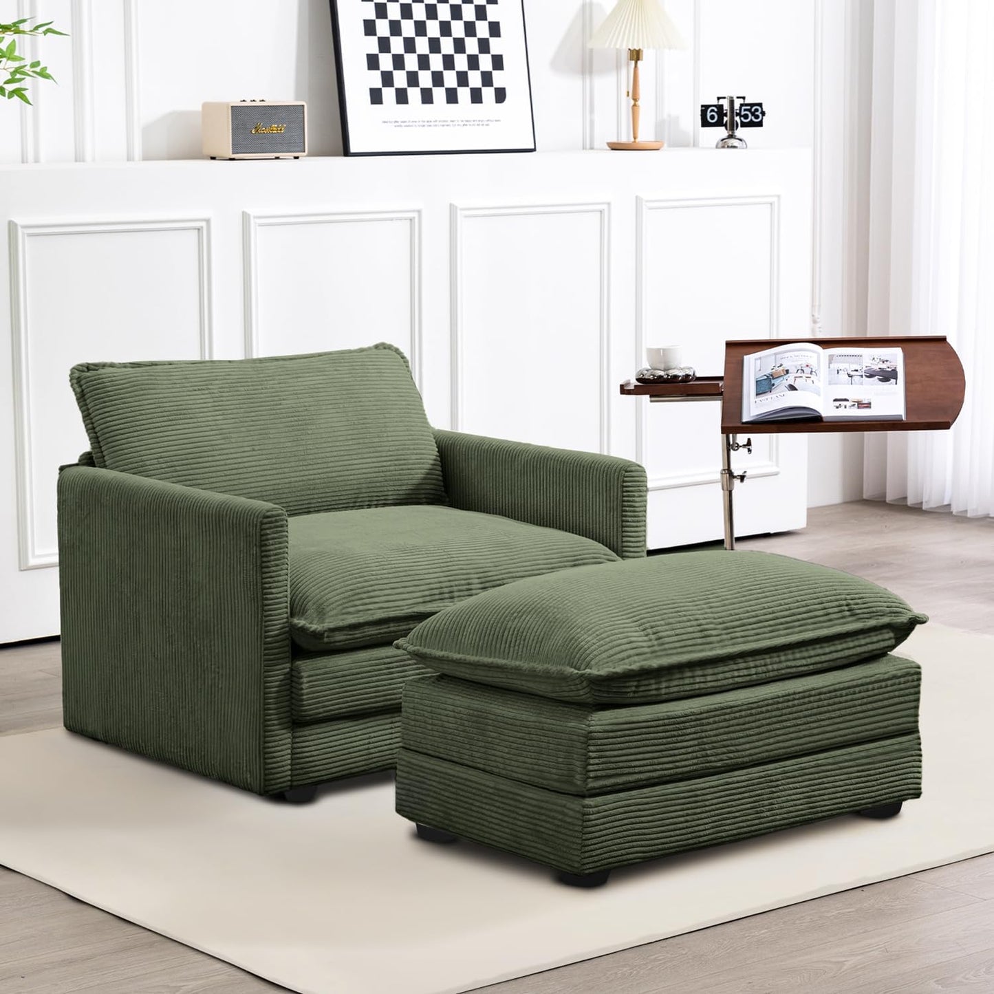 ROWHY Oversized Modular Sectional Sofa with Movable Ottoman, 112 Inch 4 Seat Modern Corduroy Sofa Set, Convertible L Shaped Couch for Living Room and Office, Beige