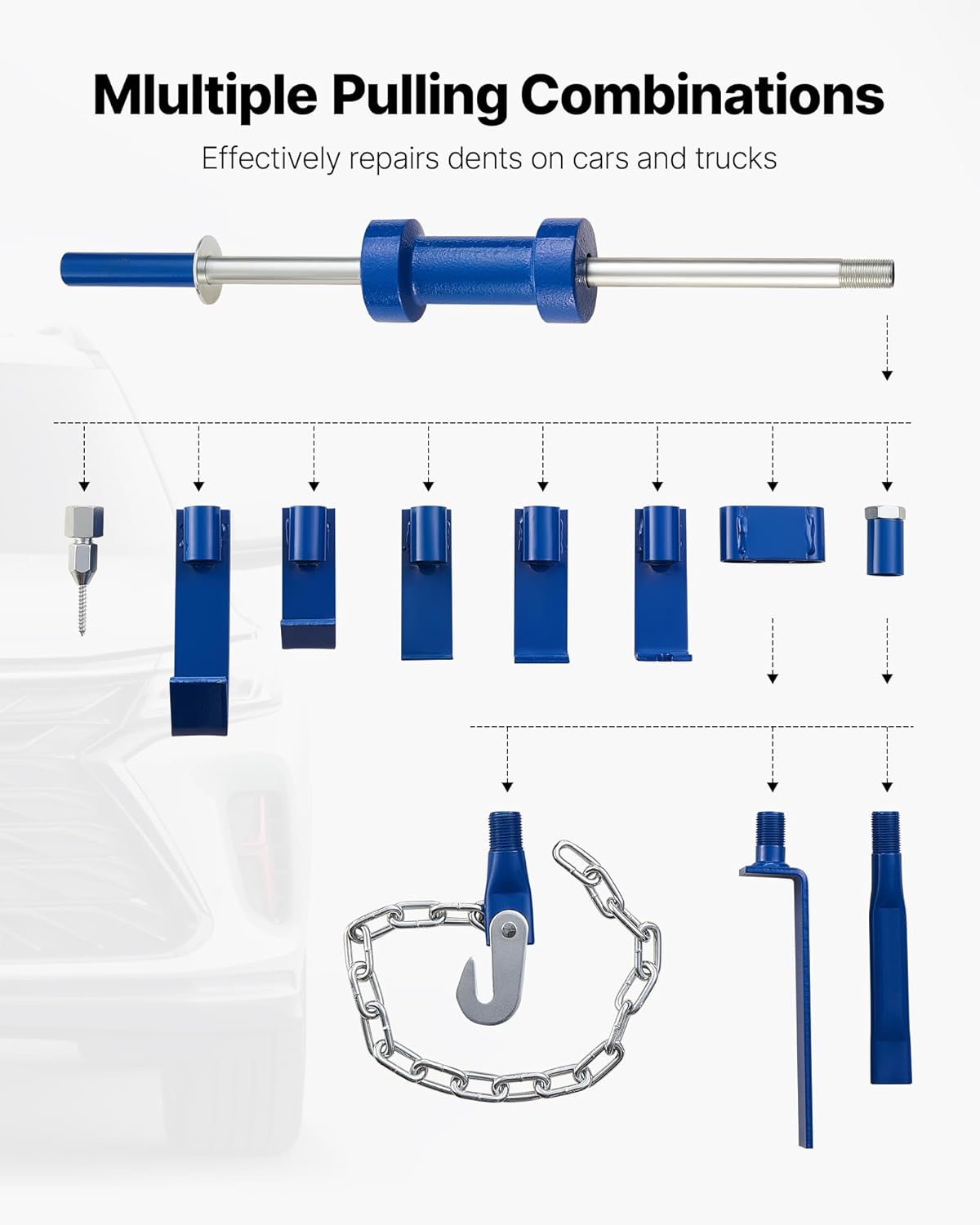 VEVOR Dent Puller Kit, 13 lbs 14-in-1 Slide Hammer Dent Removal Kit, Heavy-Duty Auto Body Truck Repair Automotive Damage Remover Tool Repair Frame with Carrying Case, Extension Rod, Non-Slip Handle