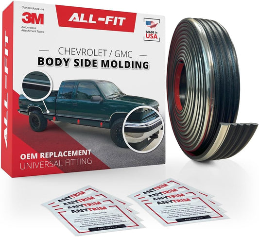 All-Fit Automotive Replacement Old Style Body Side Molding (2.5") – OEM Grade Chrome Trim fits 88-99 Chevy Tahoe, GMC Suburban, Silverado, Yukon, Blazer, and More – Easy to Install OBS (26 Ft)