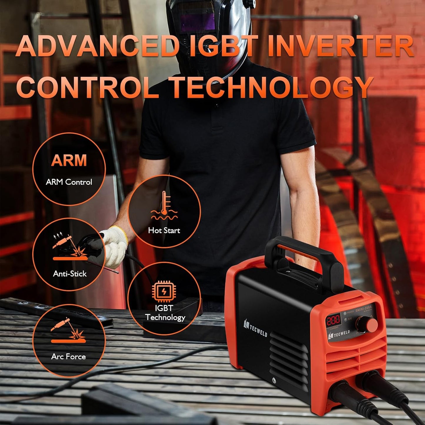 200A Stick Welder 110V, Mini Portable Inverter Welding Machine with Synergic Control, Digital Display, Hot Start, Arc Force, Anti-Stick - Includes Helmet,Gloves,20 Rods & Accessories