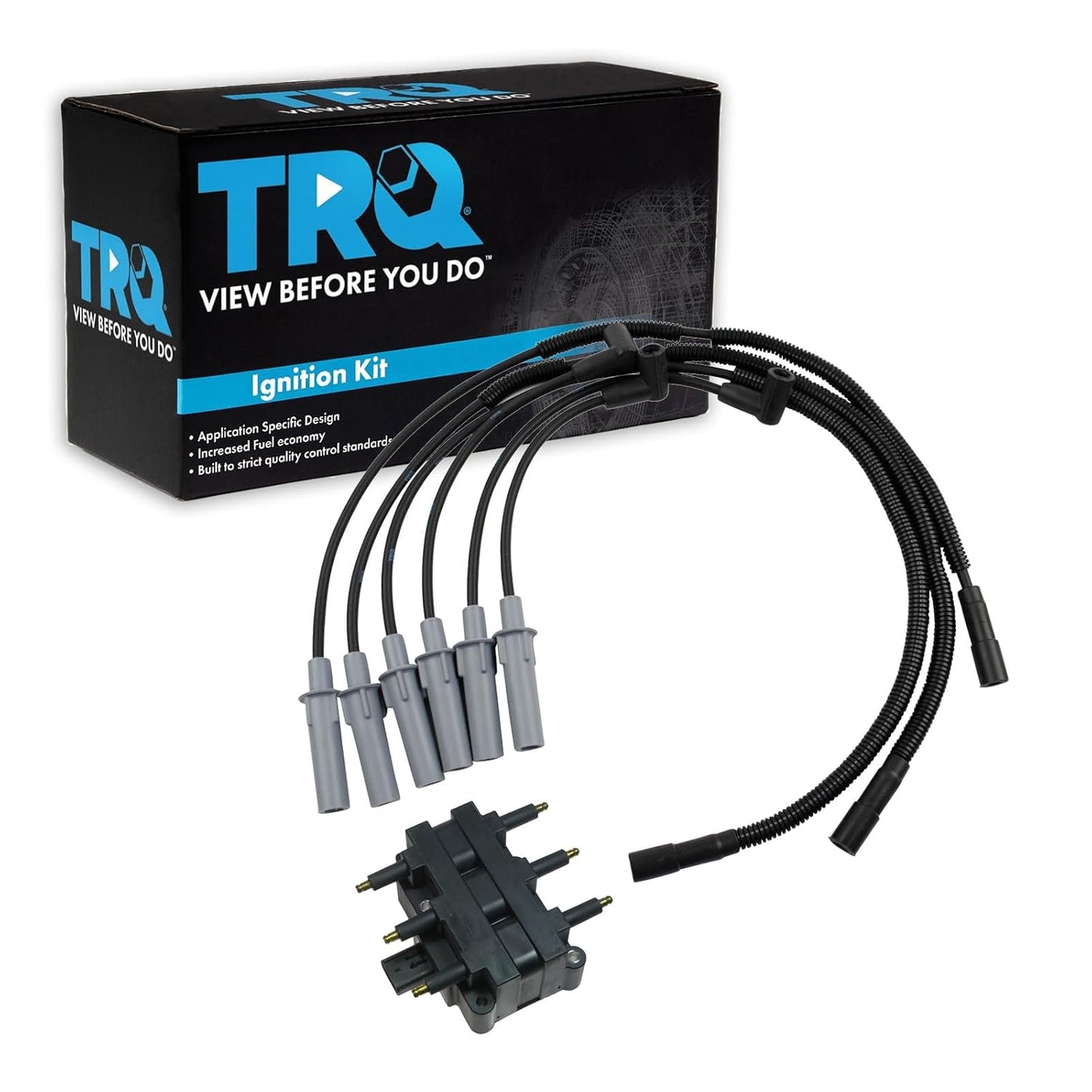 TRQ Ignition Kit Ignition Coil Spark Plugs Wire Set Compatible with 2003-2004 Ford Focus