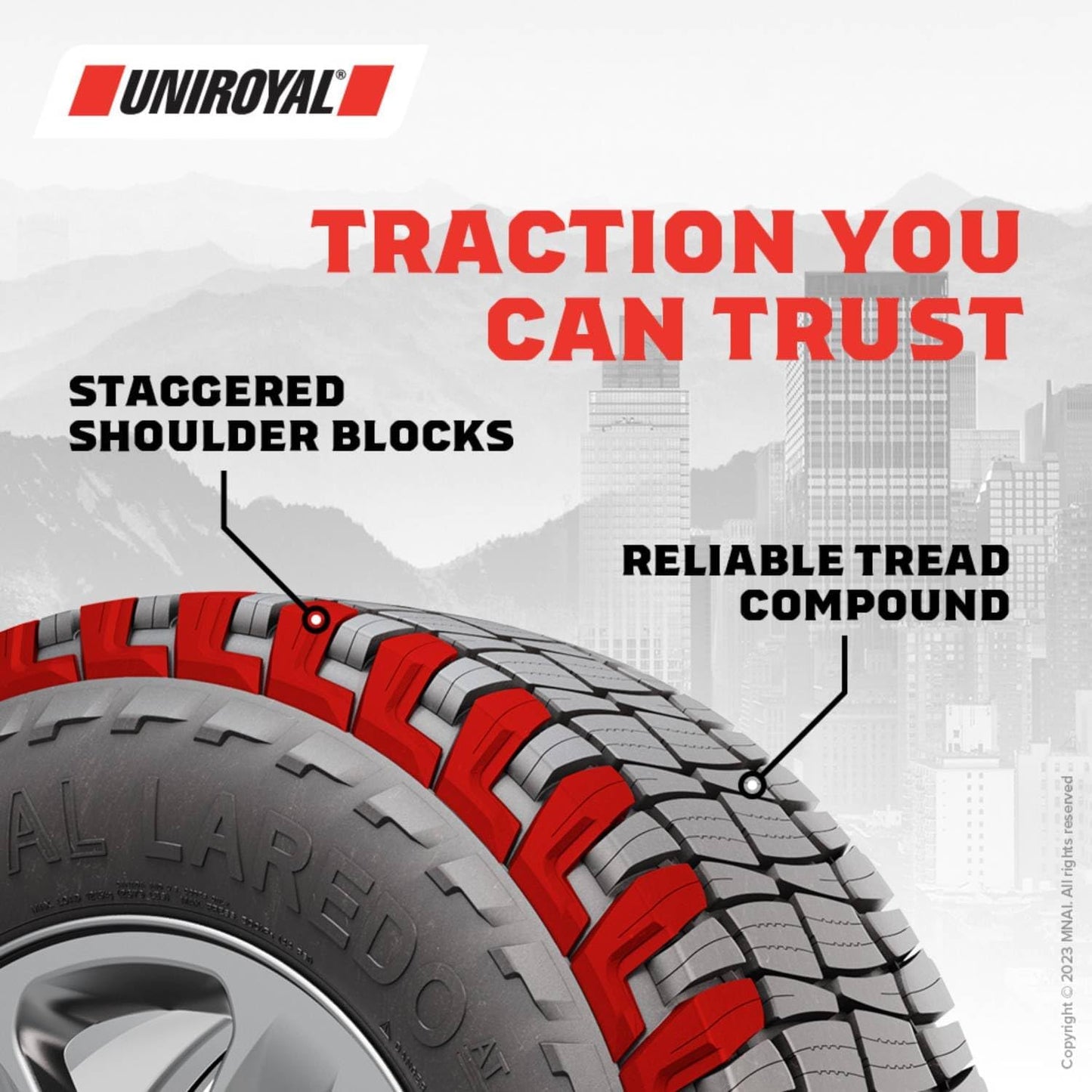 Uniroyal Laredo AT All-Terrain Car Tire for Light Trucks, SUVs, and Crossovers - 235/75R15/XL 109T