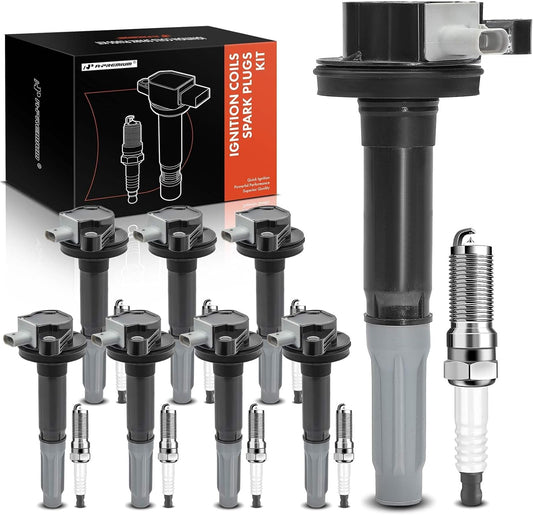 A-Premium Set of 8 Ignition Coil Pack and Iridium Spark Plugs Compatible with Ford Mustang 2015 2016 2017 2018 5.2L