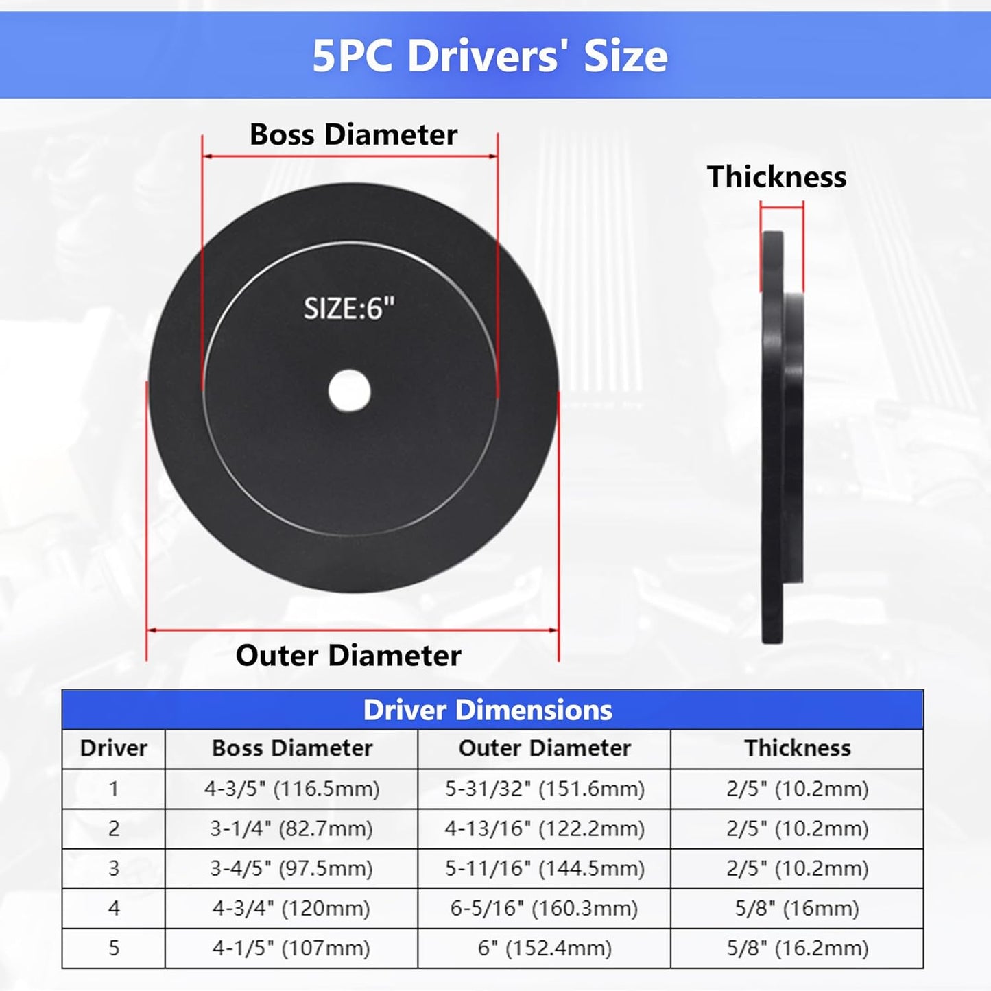 Truck Hub Seal Installer Kit, 4-13/16" to 6-5/16" Large Race and Heavy Duty Seal Drivers for Class 7 & Class 8 Trucks