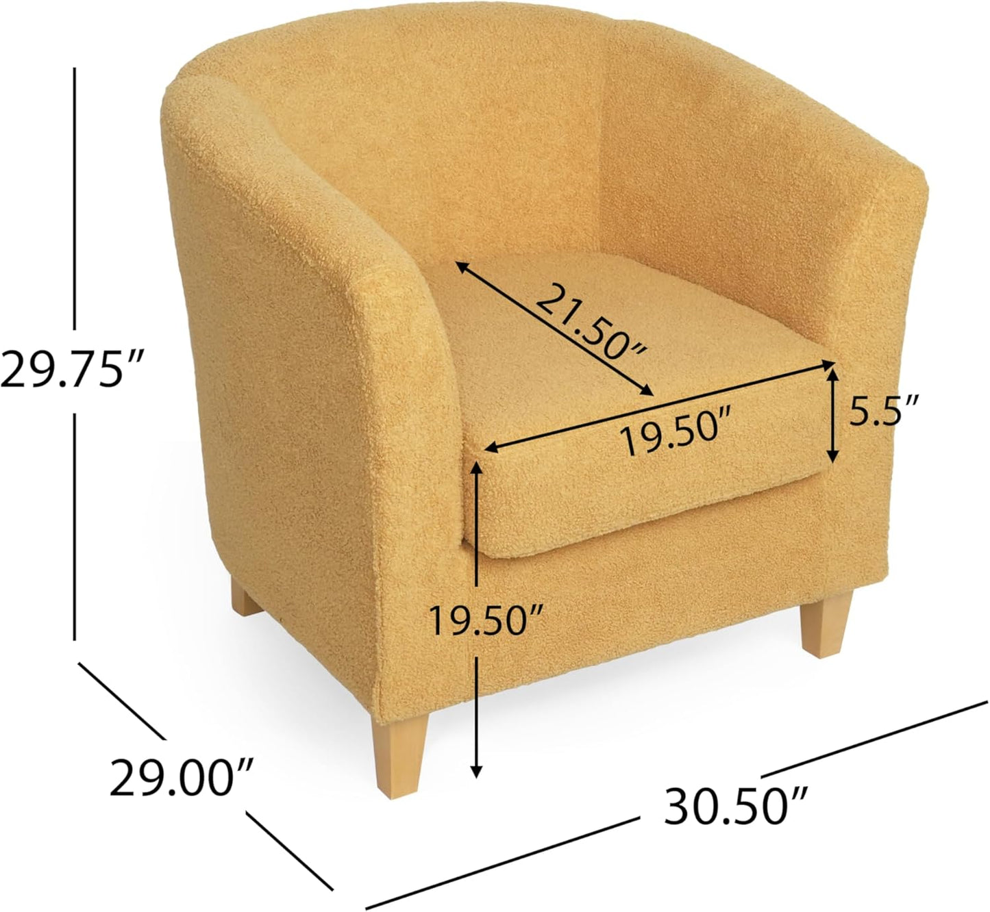 Christopher Knight Home Isla Contemporary Club Chairs, Comfy Upholstered Arm Chairs with Solid Birch Wood Leg - Durable Round Backrests for Living Room & Bedroom - Yellow