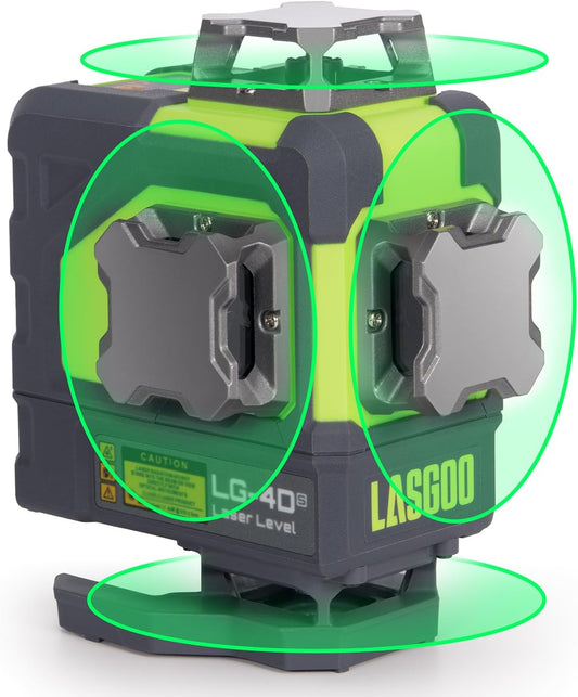4x360° Self-Leveling Laser Level, 16 Lines Green Cross Line Laser, for Construction Projects and Home Decoration, with 2 Rechargeable Li-Ion Batteries and Magnetic Bracket, LG-4Ds