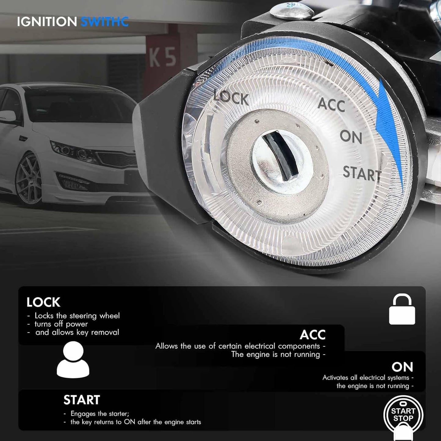 81905-2T040 Ignition Lock Switch Assembly with Door Lock Cylinder & Keys Fit for Kia Optima 2011-2015, Ignition Lock Cylinder with Housing Replace# 81970-2TA00, 81900-2TD00