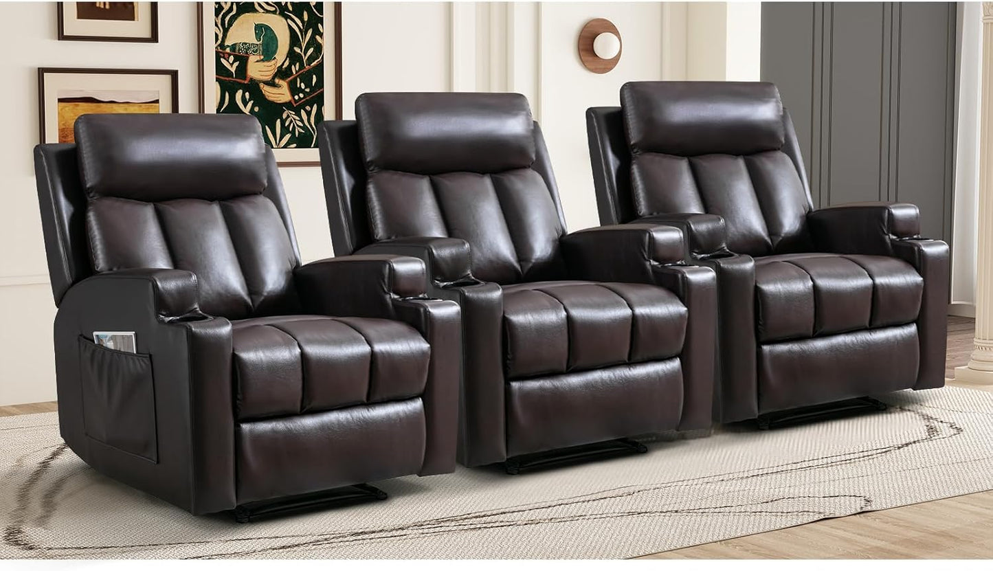 CANMOV Manual Recliner Chair with Massage and Heat,Soft Fabric Recliner Chair with Overstuffed Armrest and Backrest, Manual Reclining Single Sofa with 2 Cup Holders, Side Pocket for Living Room,Grey