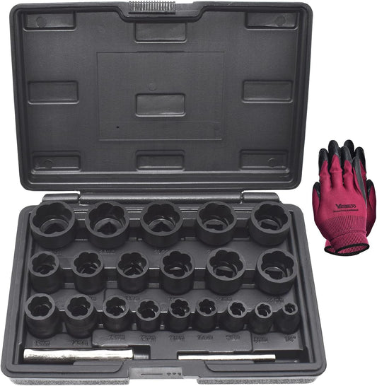 22 Pcs Bolt Nut Extractor Set, Yuesstloo 1/2" and 3/8" Drive Wheel Lock Removal Kit for Extracting Damaged, Stripped Frozen Nuts & Screws Twist Socket Set, Impact Lug Nut Remover Socket Tool