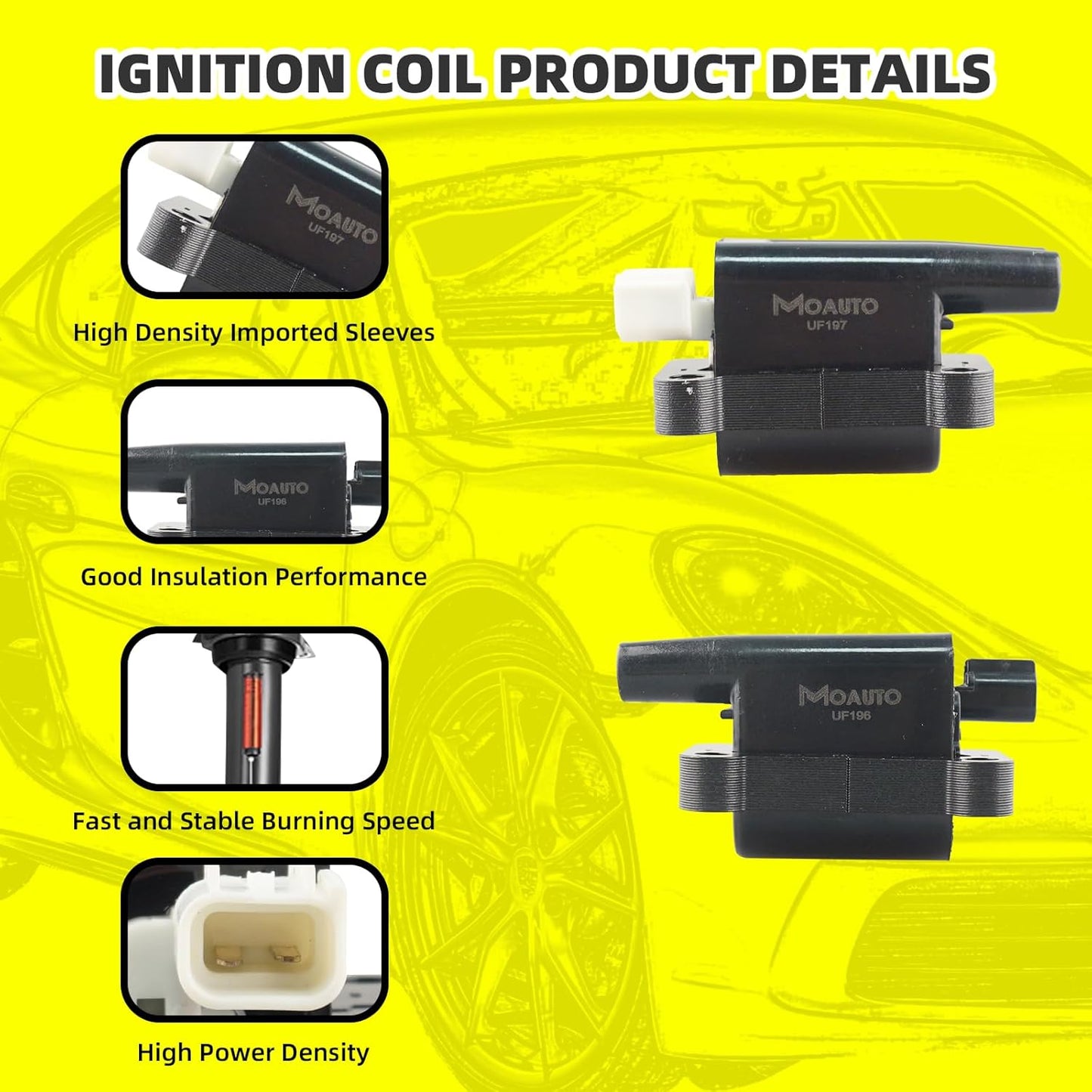 Set of 2 UF196 and 1 UF197 Ignition Coils Pack & 6 PCS Iridium Spark Plugs with Wire Set Compatible with Mitsubishi Montero 1997-2002 Montero Sport 1997-2004 - V6 3.5L 3.0L