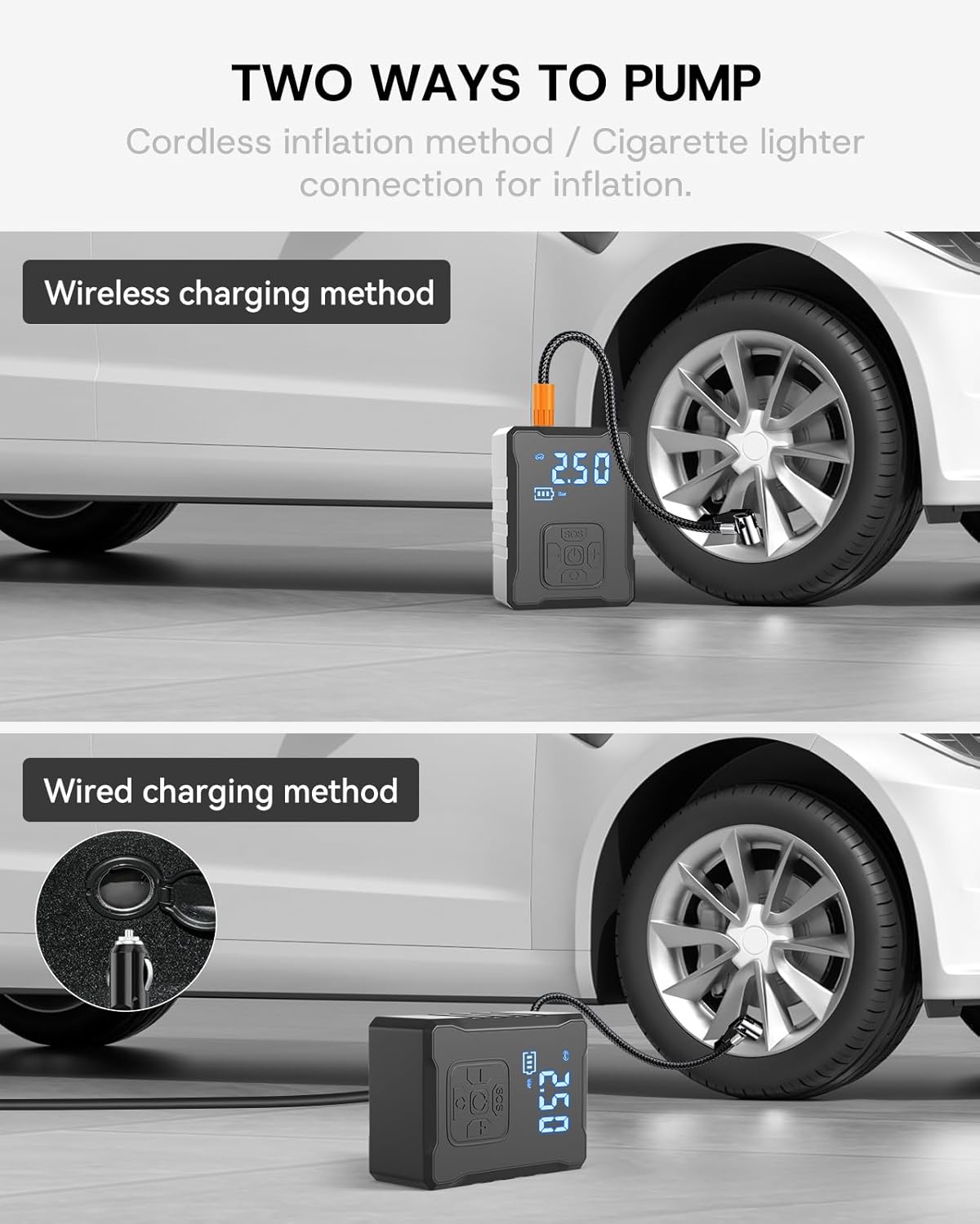 2025 Upgrade Jack Pads for Tesla Model 3/Y Accessories 2025, Wireless Universal Tire Inflator Pump Set with Built-in Tire Repair Kits for Tesla Model 3/Y/X/S [Not Fit Austin Built Model Y]
