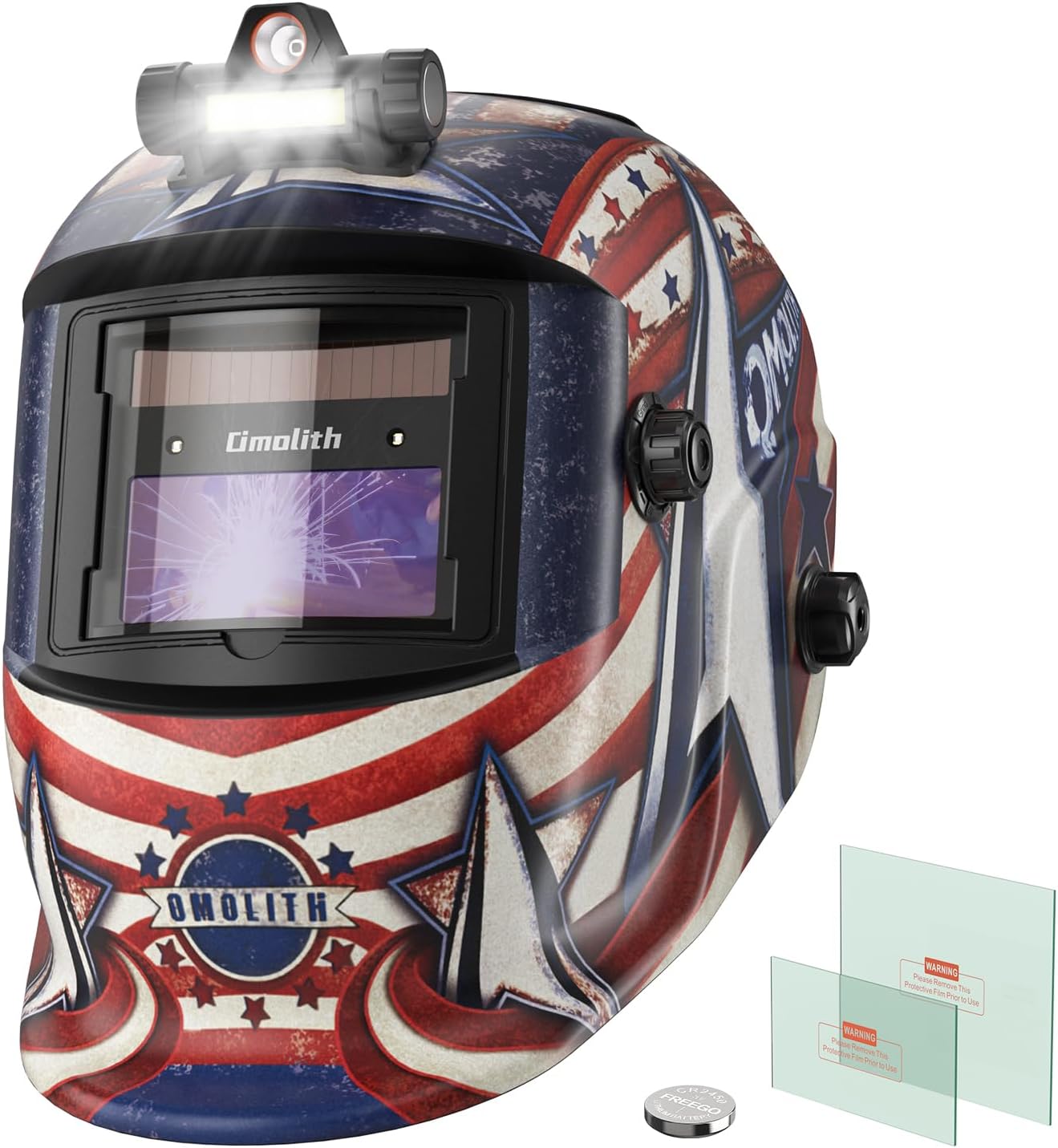 3.93"X3.66" Auto Darkening Welding Helmet with Light, 1/1/1/1 Top Optical Clarity, 4 Arc Sensor Wide Shade 4/5-9/9-13 for TIG MIG STICK CUT Welding Hood Welder Mask