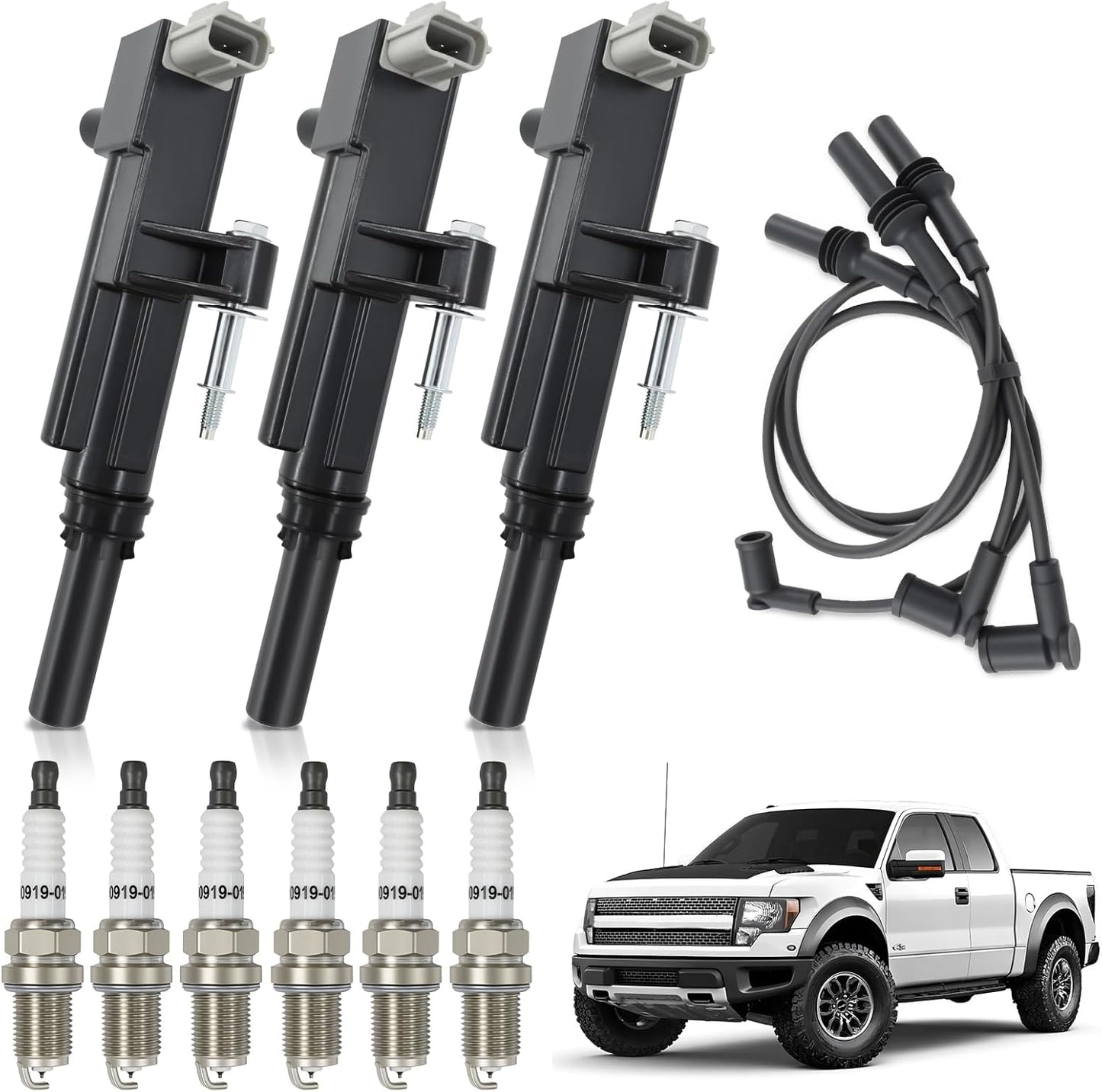 Set of 8 UF414 Round Ignition Coil Set with 41-962 Spark Plugs & 12192192 748UU Spark Plug Wires Set, Compatible with Chevrolet Chevy GMC 1500 2500 3500 4.8L 5.3L 6.0L, Replace C1512 D514A E894 IC534