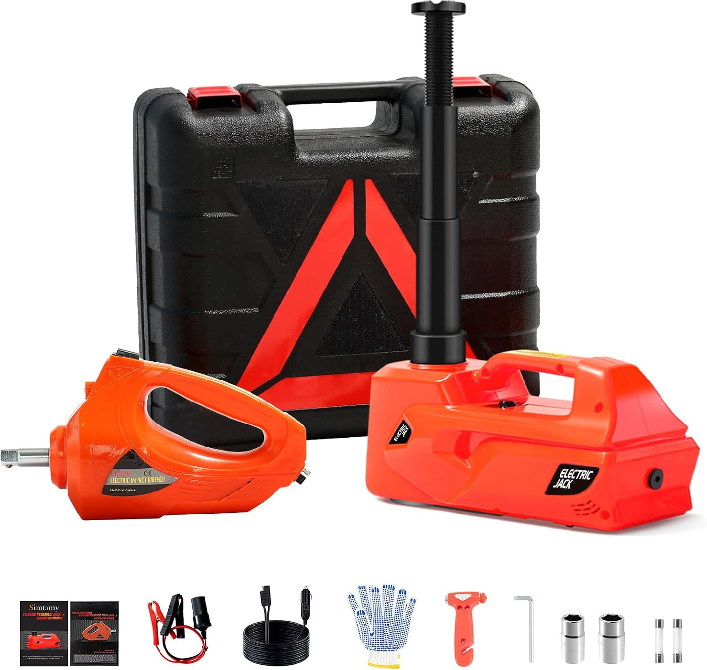 ZAISHANG Electric Car Jack 5Ton 12V Hydraulic Car Jack Lift (Lifting Range: 6.1~17.7 inch) Built-in Safety Hammer, and LED Light for SUV MPV Sedan Truck Change Tires Garage Repair