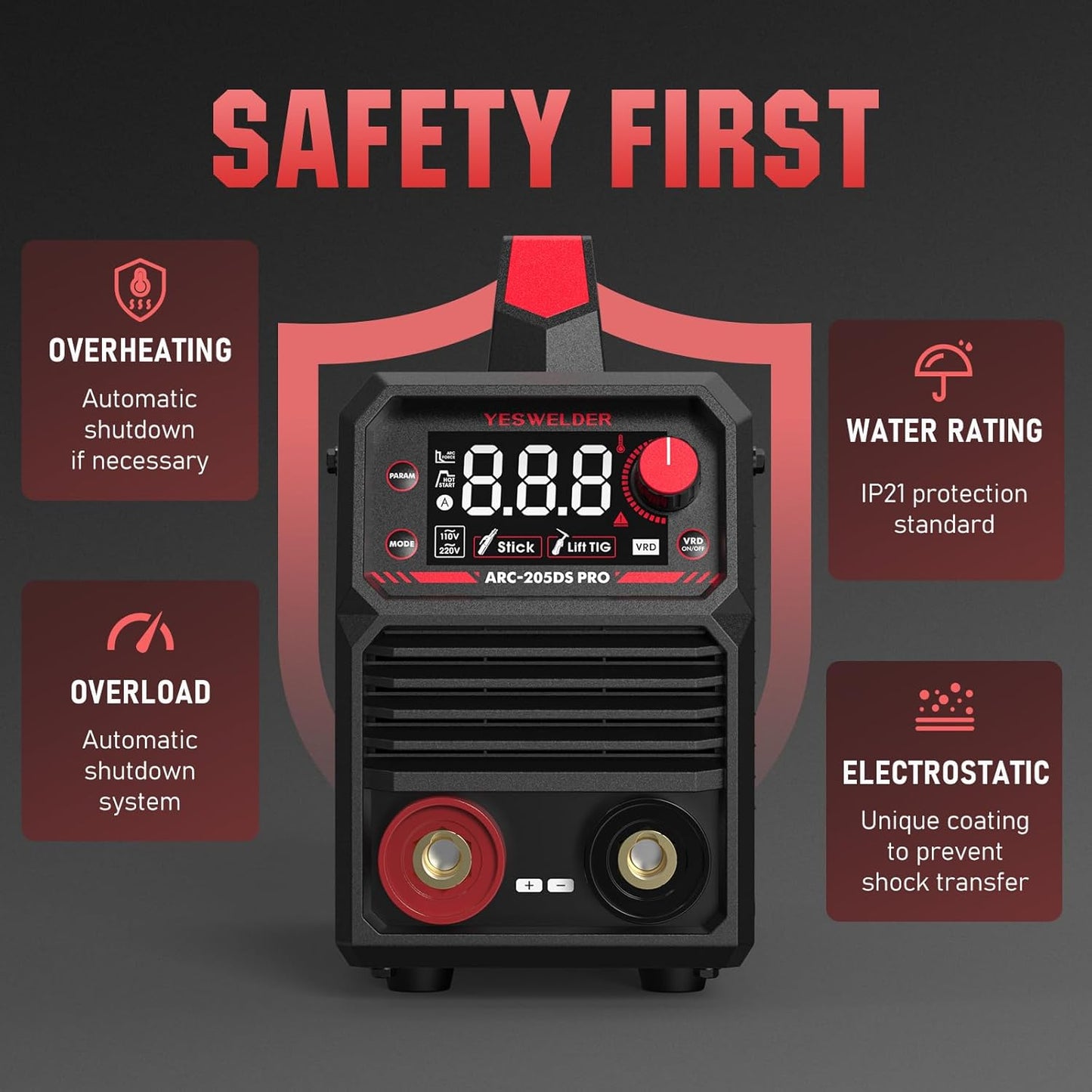 YESWELDER 205Amp Stick Welder Large LED Display, Digital Inverter IGBT ARC Welding Machine, 110V/220V Dual Voltage Hot Start Portable MMA Welder Machine, Arc Force
