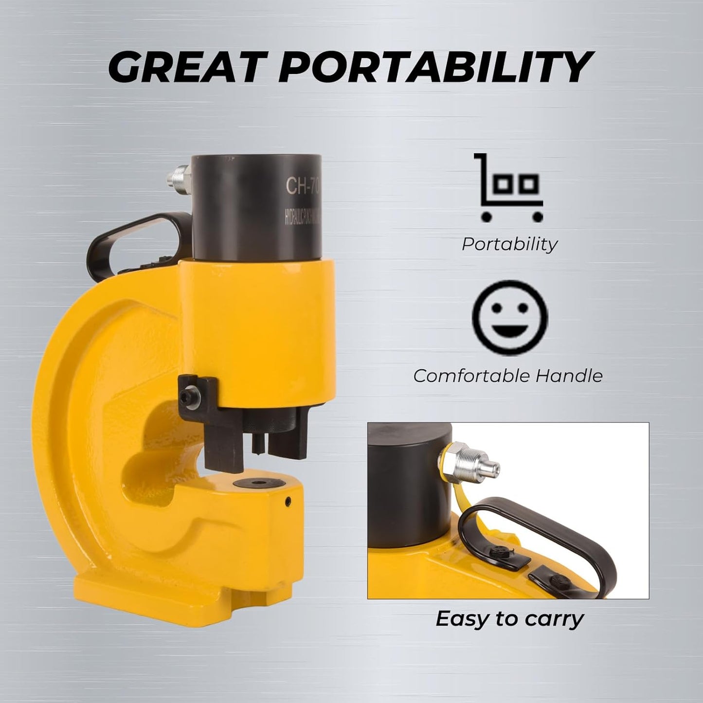 35T CH-70 Hydraulic Hole Punching Tool Hole Digger Force Puncher, 3/8",1/2",5/8",3/4" Pumcher Apertures, Smooth Hole Puncher Hole Digger for Iron Plate Copper Bar Aluminum Stainless Steel
