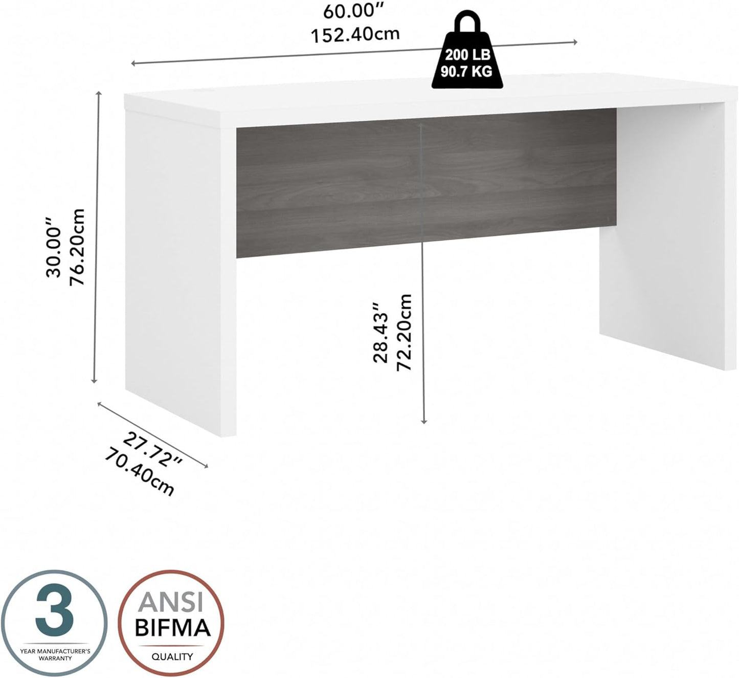 Bush Furniture Bow Front Desk with Wire Management | Echo Collection Office Computer Table for Home Office with Quick-to-Assemble Hardware | 60Wx28Lx30H