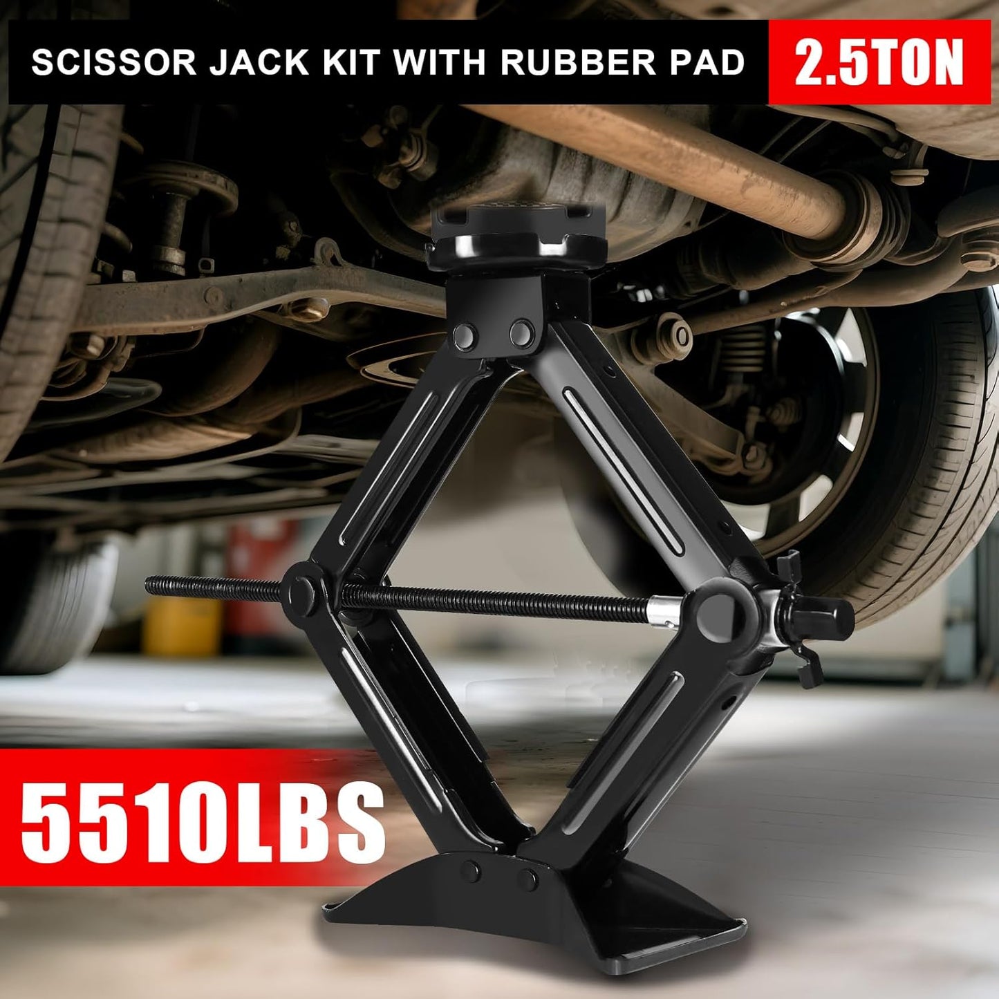 Car Jack Kit 2.5 Ton (5512 lbs),Scissor Jack for Car with Rubber Pad, Equipped with Upgraded Cross Wrench, Portable tire Jack Replacement kit, and SUV MPV car Emergency