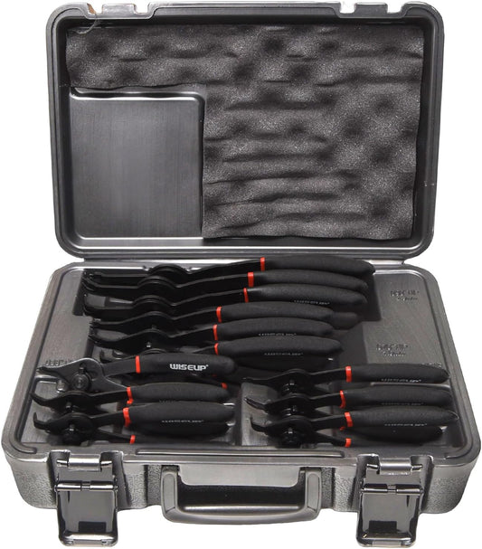 WISEUP 12 Pcs Snap Ring Pliers Set, Heavy Duty Internal/External Circlip Pliers Kit tool, Straight/Bent Jaw Tips with Storage Case for C-Clip Ring Remover