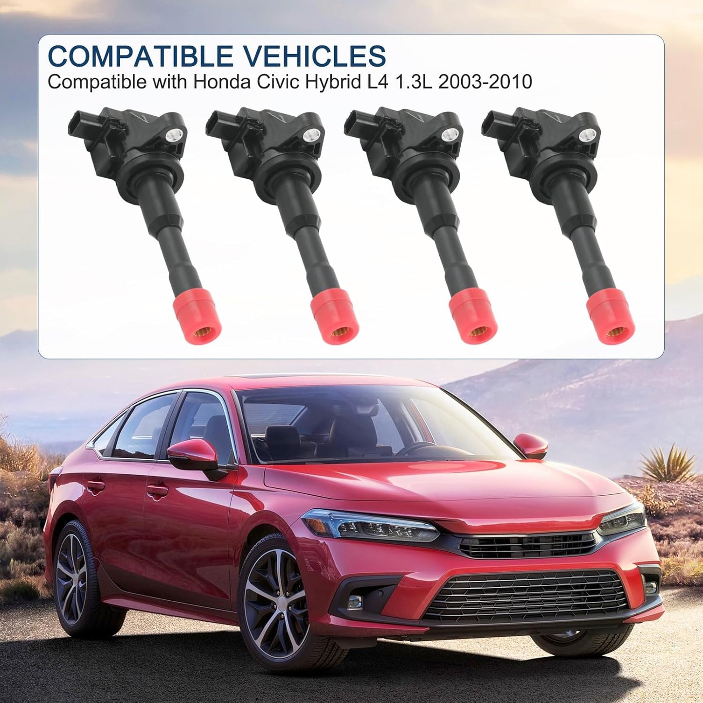 Set of 4 Ignition Coil Pack Compatible with 2003-2010 Honda Civic Hybrid L4 1.3L Replace# UF374, 30521PWA003, 30521PWAS01