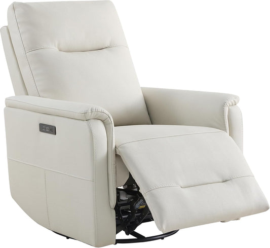 Watson & Whitely Genuine Leather Power Recliner Chairs W Power Headrest for Adults, Swivel Glider Recliner Chair W Charging Ports for Living Room, Light Grey