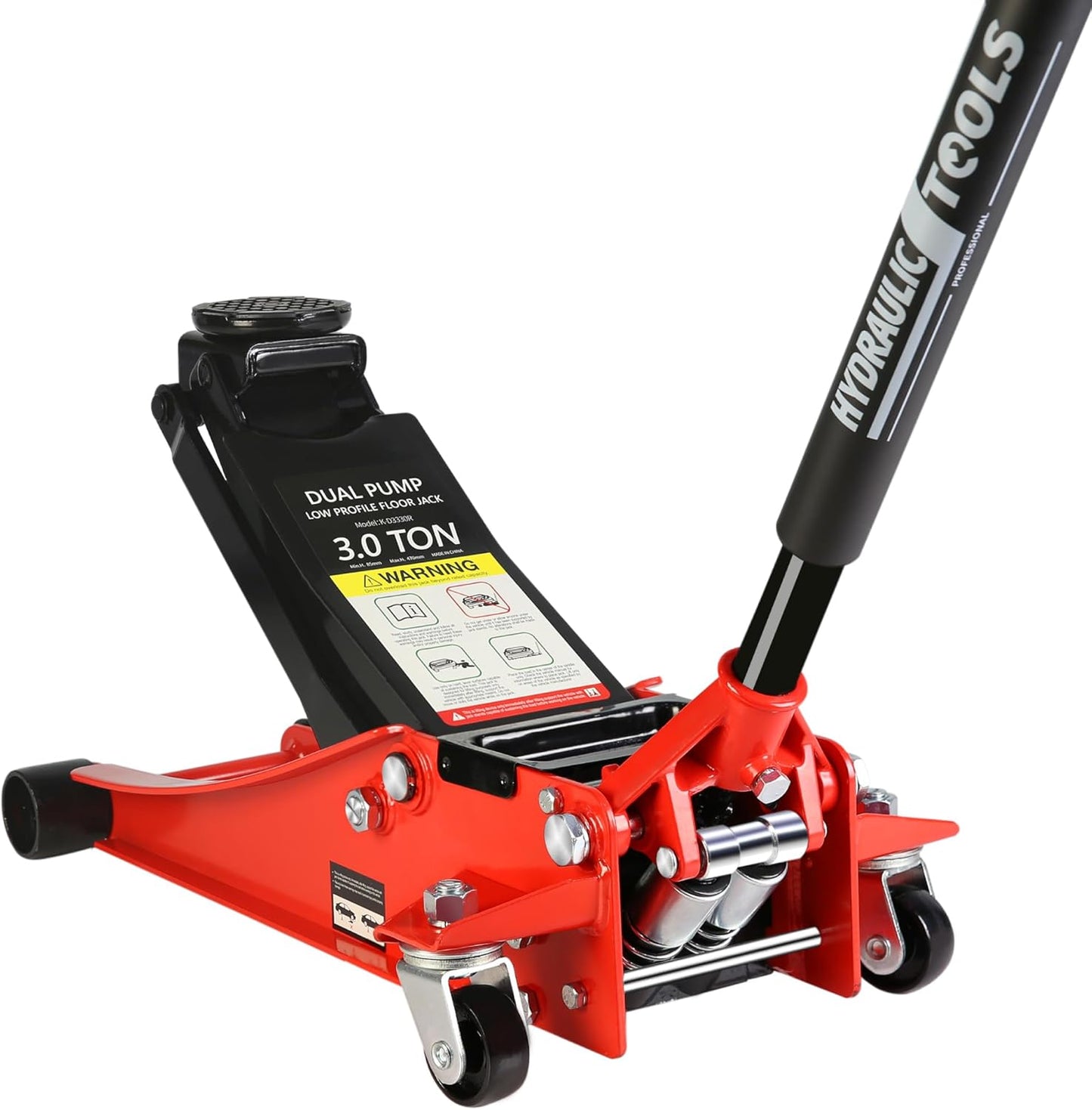 3 Ton Low Profile Floor Jack, Professional Low Profile Hydraulic Jack, Heavy Duty Steel Racing Floor Jack with Dual Piston Quick Lift Pump, 3 Ton (6,600 lb) Capacity, Lift Range 3.3"-18.5"