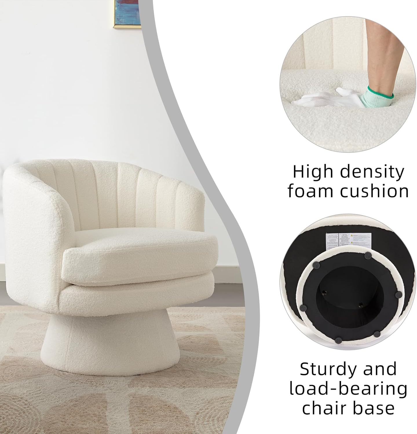CANMOV Swivel Accent Chair with Armrest Set of 2, Modern 360 Degree Swivel Barrel Chair with Curve Back and Soft Cushion,Comfy Round Sherpa Teddy Armchair Single Sofa for Living Room,Beige