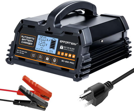 20A 12V/24V Battery Charger,Lead Acid Charger, 12V LiFePO4 Charger. Smart Battery Charger with Trickle Charge.Car Battery Maintainer with LCD Display. Suitable for Trucks,AMG,Motorcycles
