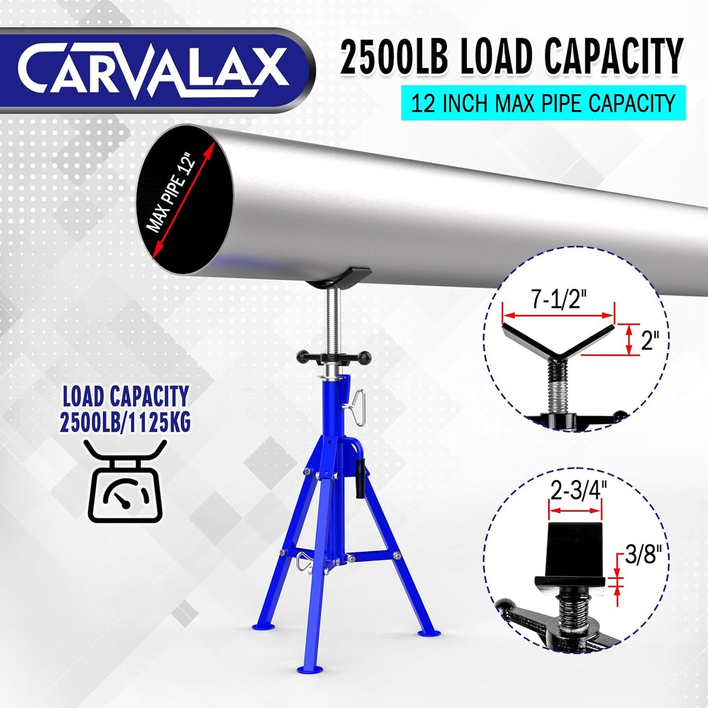 V-Head Pipe Jack Stand, 28"-52" Adjustable Height Pipe Stand Fits 1/2" - 12" Pipe Capacity w/ 2500LB Load Capacity, Steel Jack Stand with Portable Folding Legs