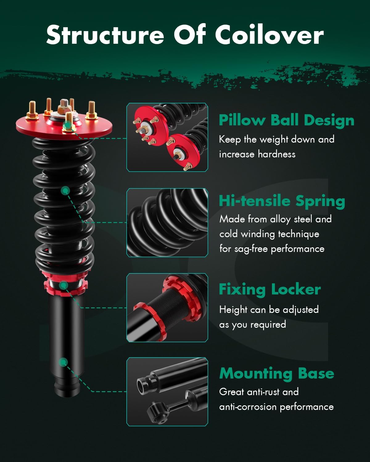 SCITOO Coilover Suspension Kits - Full Set Shocks & Struts for Acura CL (2001-2003), Acura TL (1999-2003), Honda Accord (1998-2002)