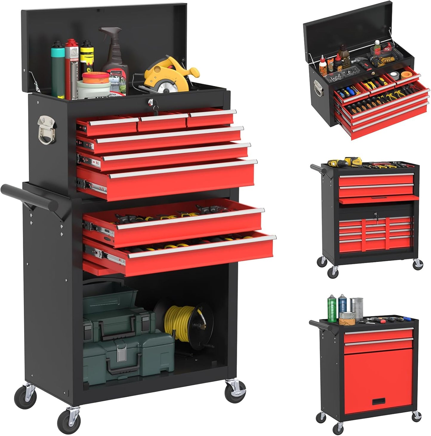 Rolling Tool Box with Wheels, 8-Drawer High Capacity Tool Chest with Wheels, Removable Storage Toolbox with Lock for Garage, Workshop