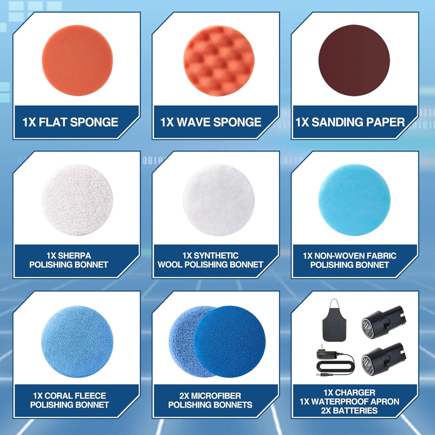 Saker Cordless Car Buffer Polisher - 6 Inch Portable Waxer Machine Kit with 2x2000mAh Batteries & 6 Variable Speed, Extra 16 PCS Attachments, Polisher for Car Detailing, Scratch Removing