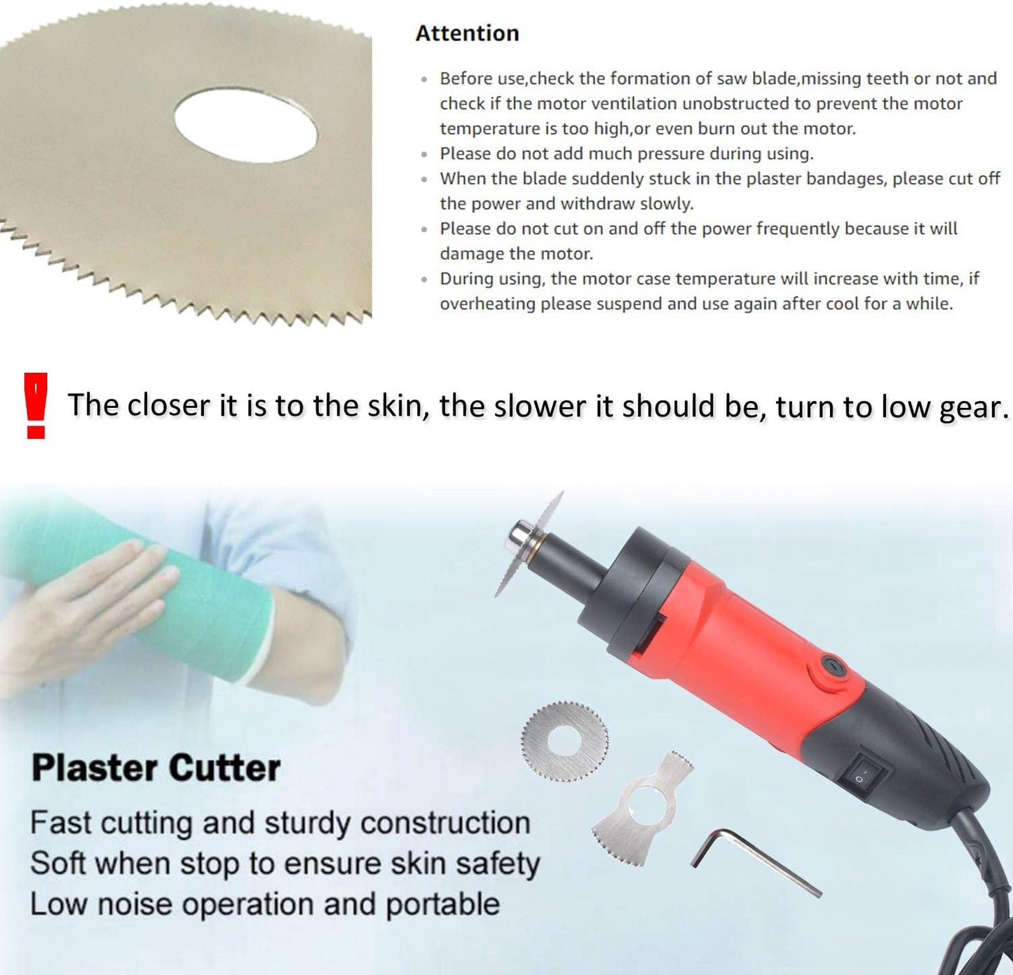 Cast Removal Saw, Orthopedic Cast Cutter, Medical Electric Plaster Cutting Saw Oscillating Speed Adjustable for Tearing Polymeric Materials 110V 12500rpm/min (  ）