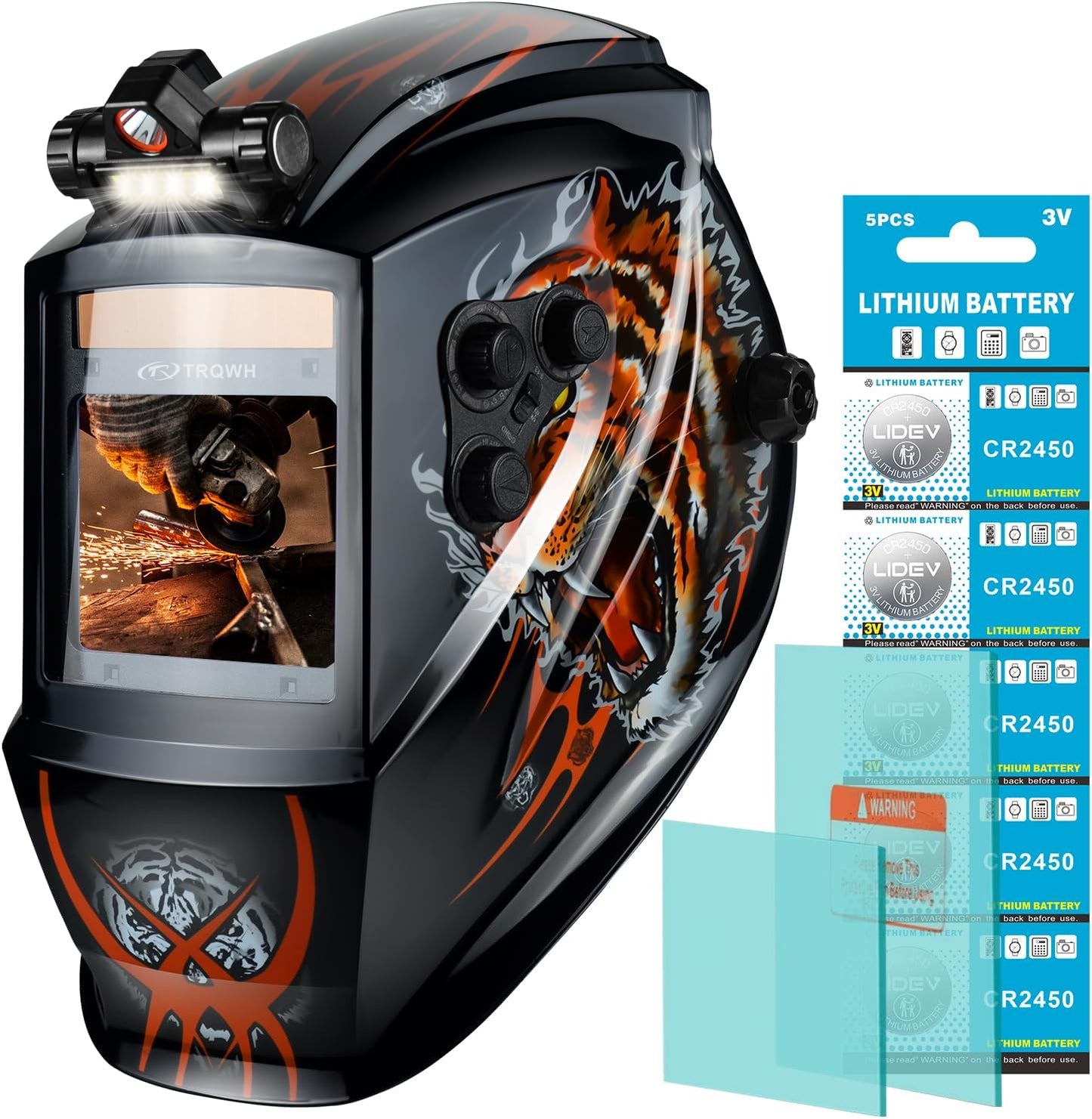 Welding Helmet Auto Darkening Large Viewing True Color Solar Powered Welding Mask with 4 Arc Sensor Adjustable Wide Shade Range 4~5-8/9-13 Welder Mask with Grinding