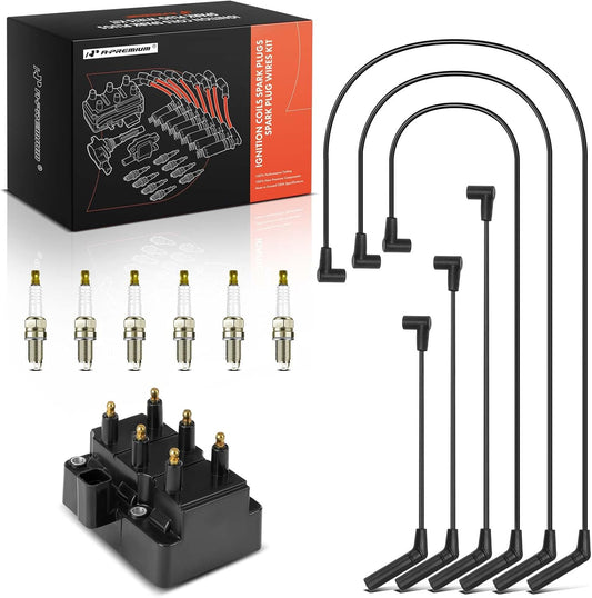 A-Premium 1 Ignition Coils with 6 Spark Plug Wires and 6 Iridium Spark Plugs Compatible with Dodge Intrepid 1993-1997 & Chrysler Concorde 1993-1996, Intrepid 1993-1997 & Eagle Vision 1993-1997, 3.3L