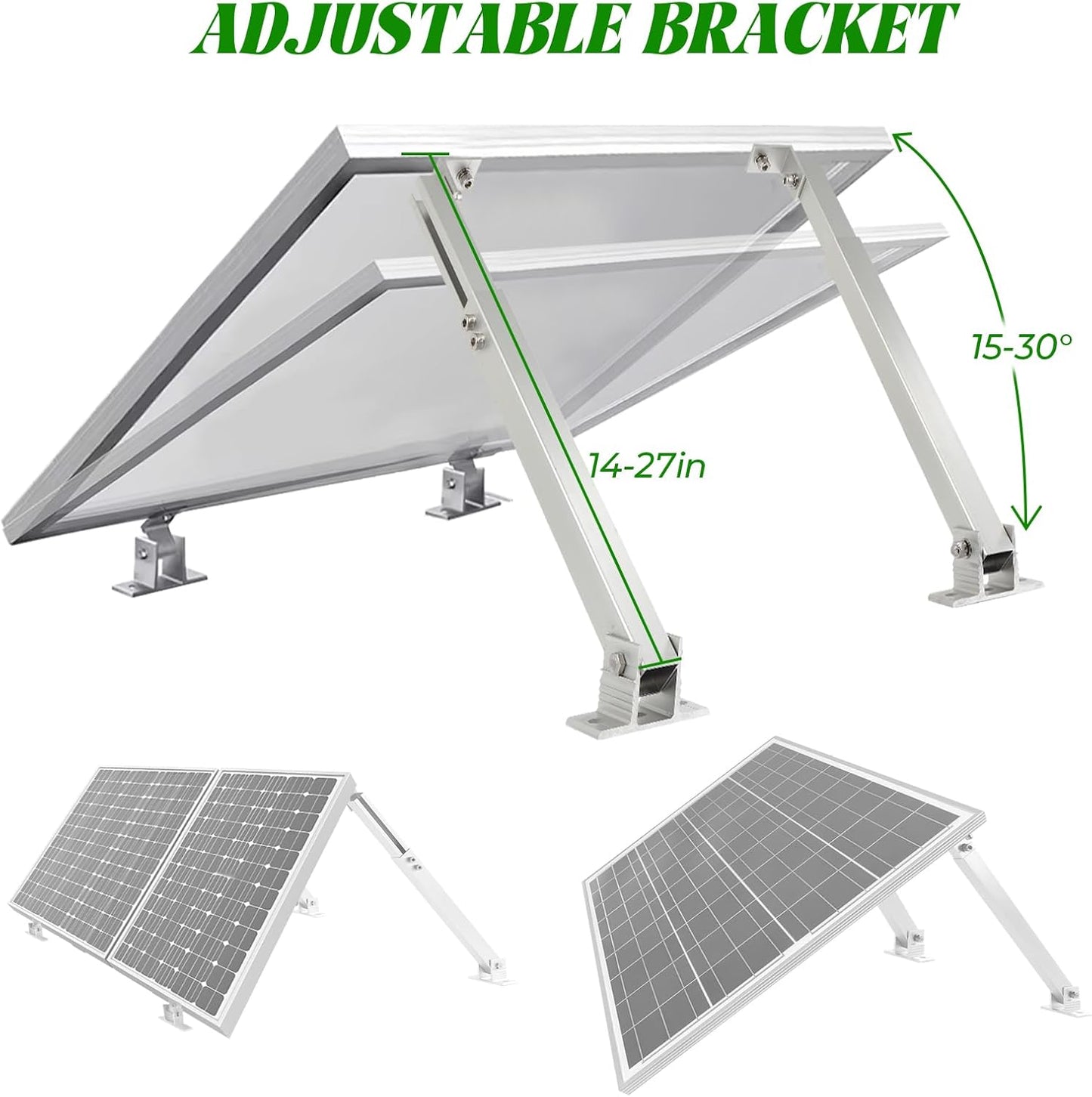 2 Sets Solar Panel Tilt Mount Brackets, 14-27IN Adjustable Solar Panel Rack, Support up to 100-450 Watt Mounting Bracket Set, Portable Stand for Roof RV Boat