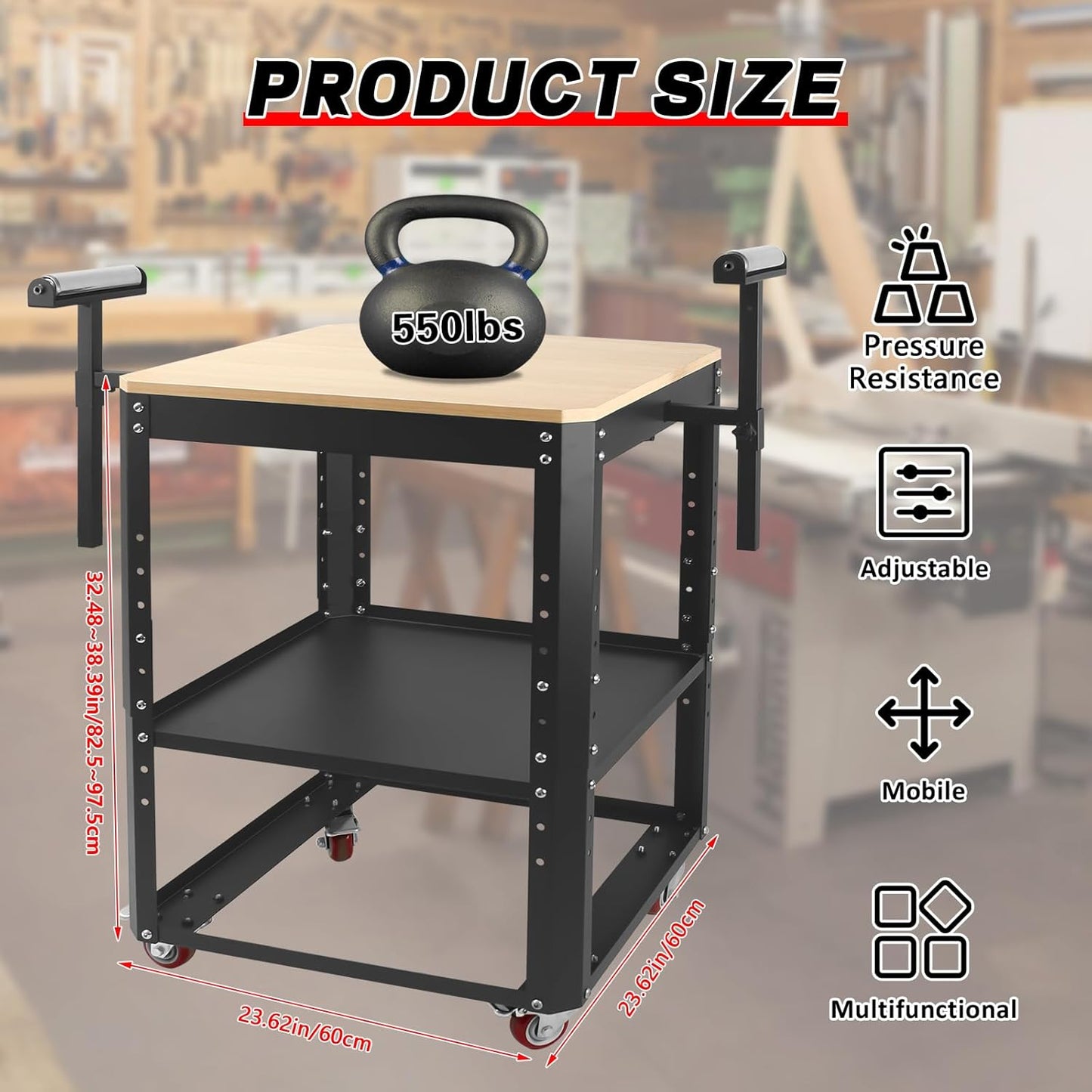 Rolling Planer Stand with Wheels,550 lbs Load Capacity Miter Saw Stand,Height Adjustable Power Tool Stand,Planer Table Stand with Extension Rollers, for Most Planers, Saws, Bench- Machines