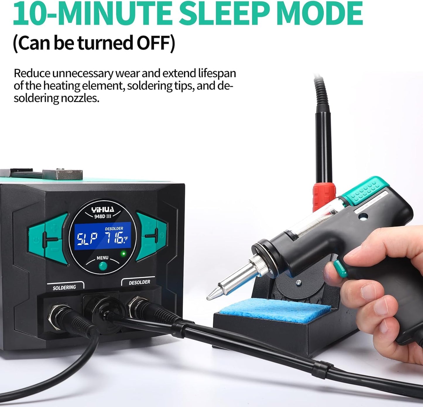 YIHUA 948D III Soldering Iron Desoldering Station Kit with Upgraded Desolder Tool, 110W EVO Solder Iron, Vacuum Pump, 3 Desoldering Nozzles, with Automatic Shutdown, Sleep Mode Functions.
