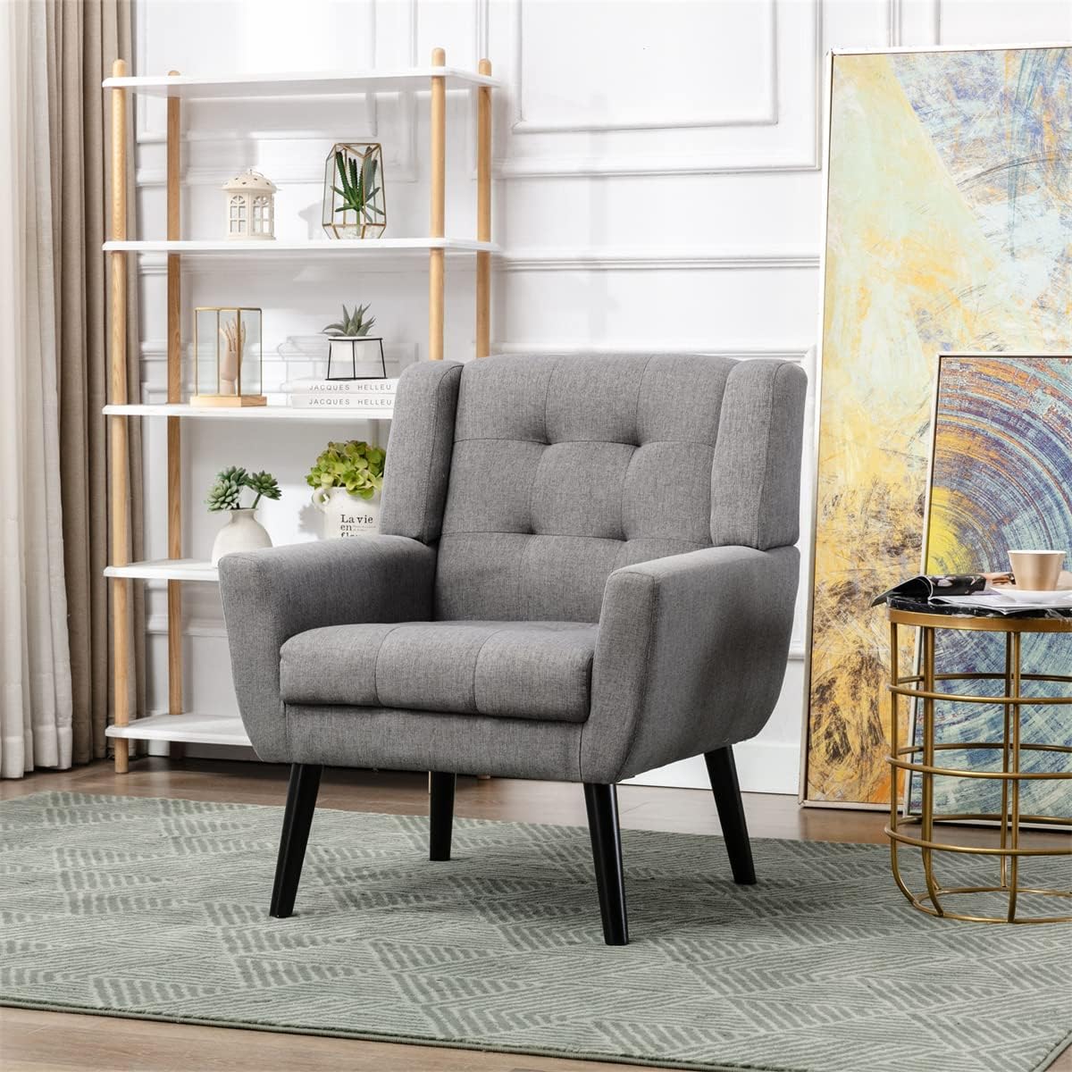 Velvet Accent Armchair,Upholstered Fabric Living Room Chair Ergonomics Chair Home Chair with Solid Black Legs,Tufted Back Decorative Chair Reading Chair for Indoor Home Living Room,Pink