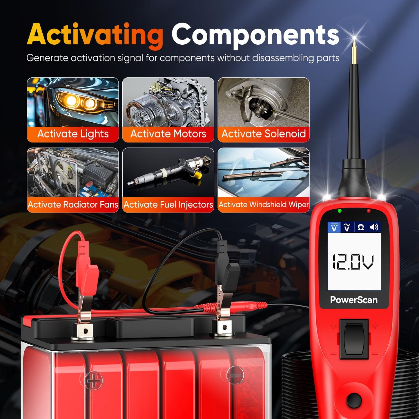 2025 Autel PowerScan PS100 Power Circuit Probe Kit, 12V 24V Automotive Electrical Wire Tracer Circuit Relay Tester, Open Breaker Short Find Tool, Read AC DC Resistance, Activate Component, 40ft Cable