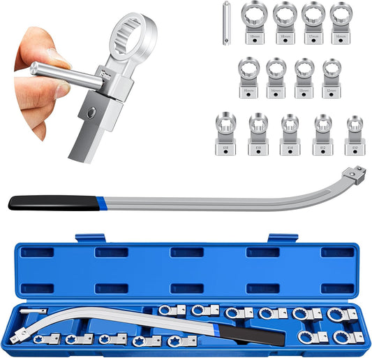 15PCS Universal Auxiliary Belt Tensioner Tool Kit,12-Point 12-19mm (0.47"-0.74"),Stretch Belt Installation & Pulley Removal Tool,Timing Belt Tension Pulley Wrench Set for Most Vehicle Types