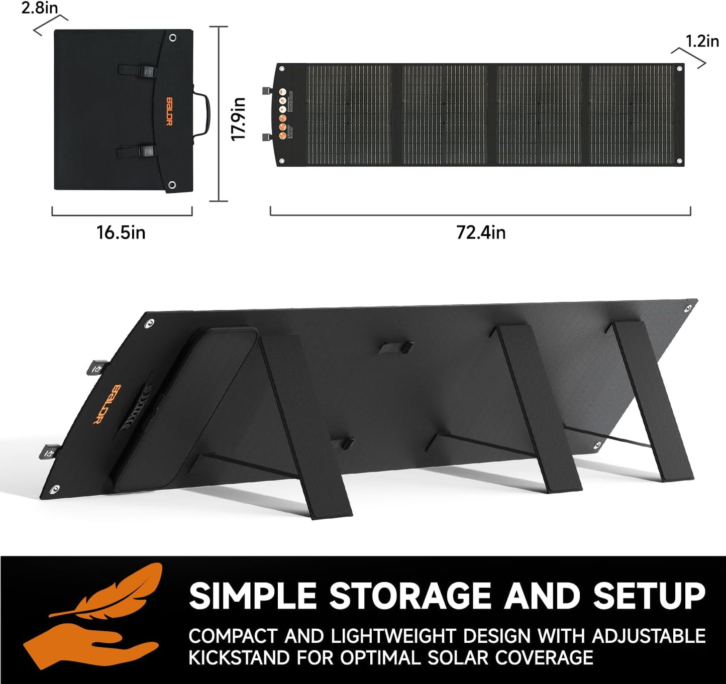 BALDR 120W Portable Solar Panel for Jackery/ECOFLOW/Flashfish/ROCKPALS Power Station Generator, Foldable Solar Cell Charger with USB Ports & PD Output for Camping, Off Grid Living. Black