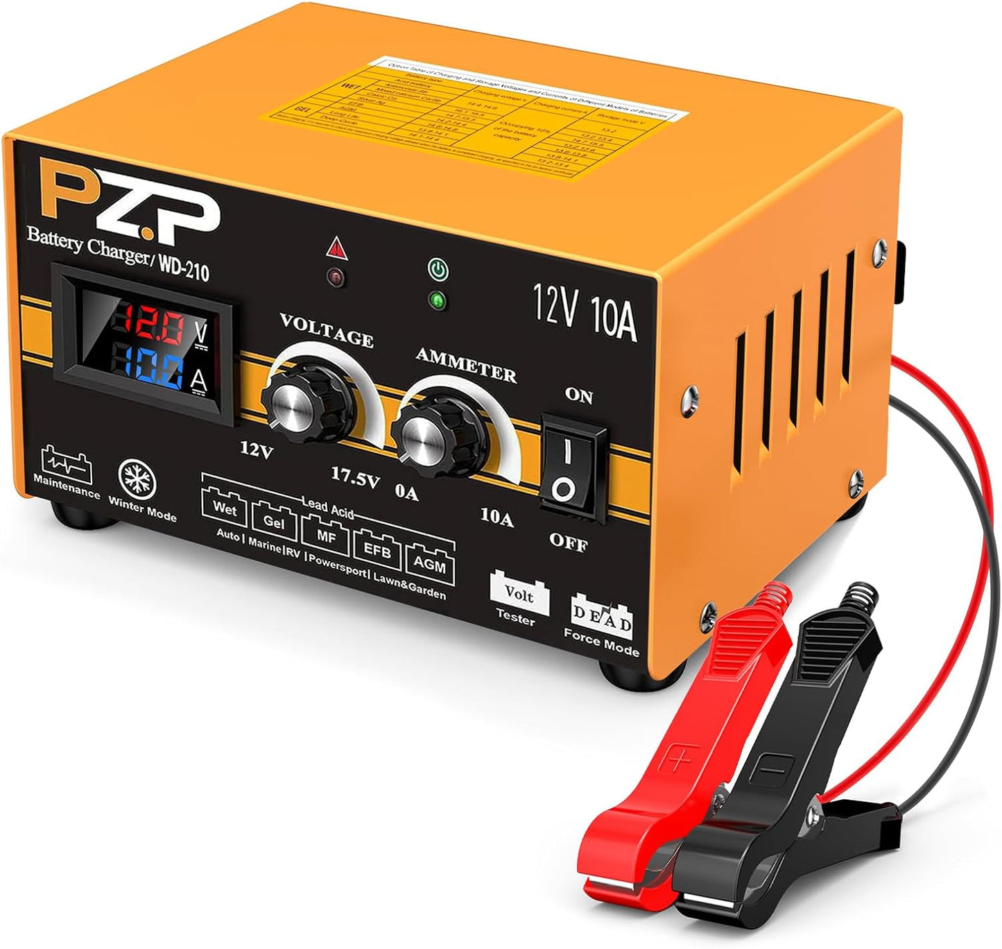 12V 24V Manual Battery Charger Maintainer, 0 to 15A Arbitrarily Adjustable Car Battery Trickle Charger, Battery Desulfator with Repair, Winter Mode, Suitable for AGM Gel Deep Cycle Truck RV ATV