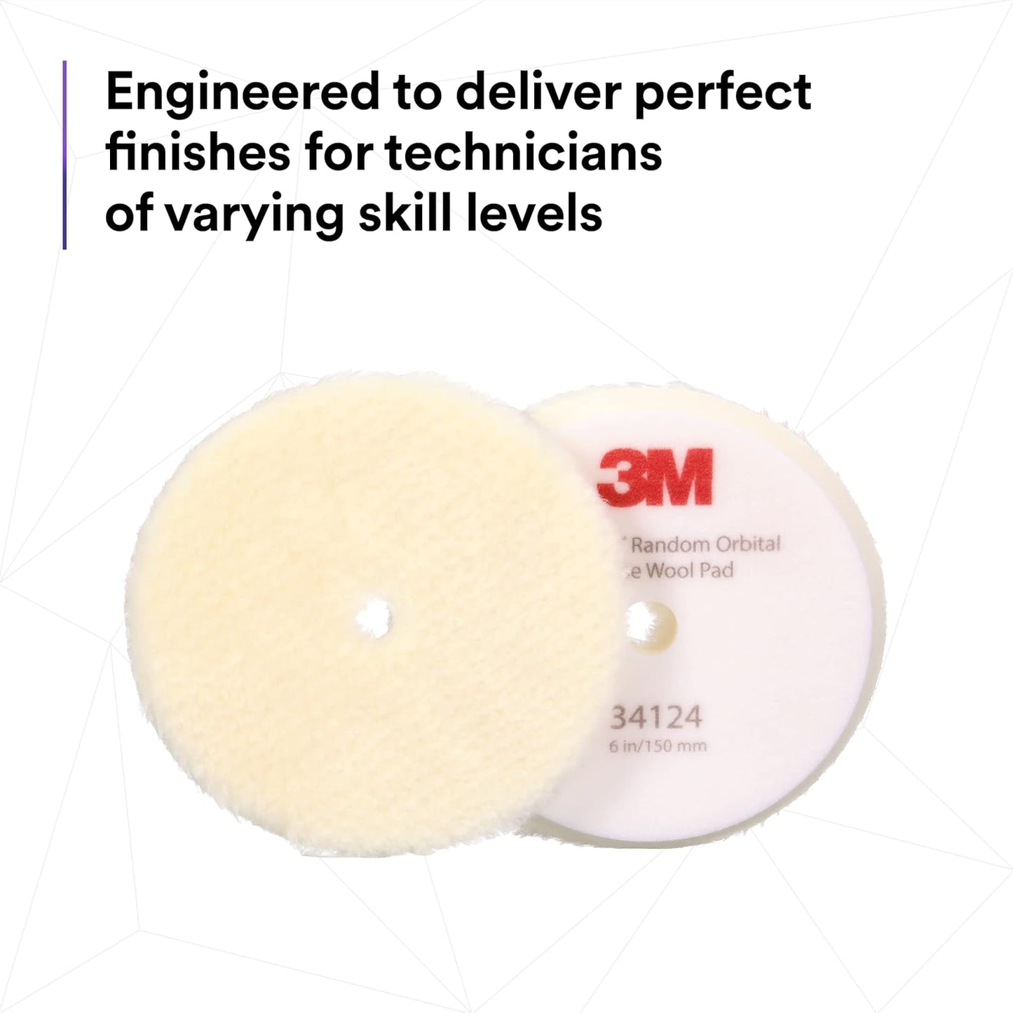 3M Perfect-It Random Orbital Coarse Wool Compounding Pad, 6"/150 mm, White, 34124, Orbital Pads for Automotive Compounding and Polishing