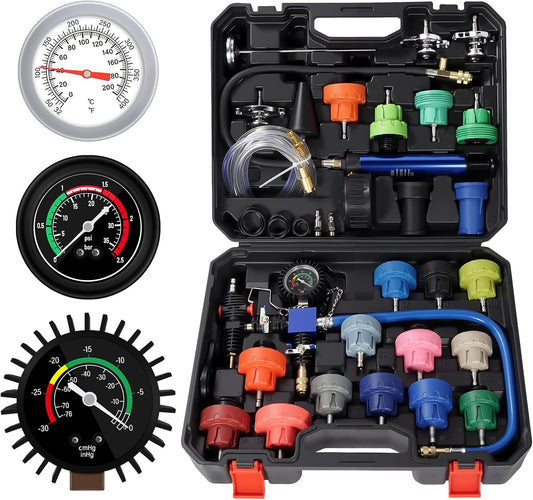 31PCS Coolant Pressure Tester Kit,Radiator Pressure Tester and Vacuum Refill Kit for Automotive Cooling System Water Tank Leakage Detection