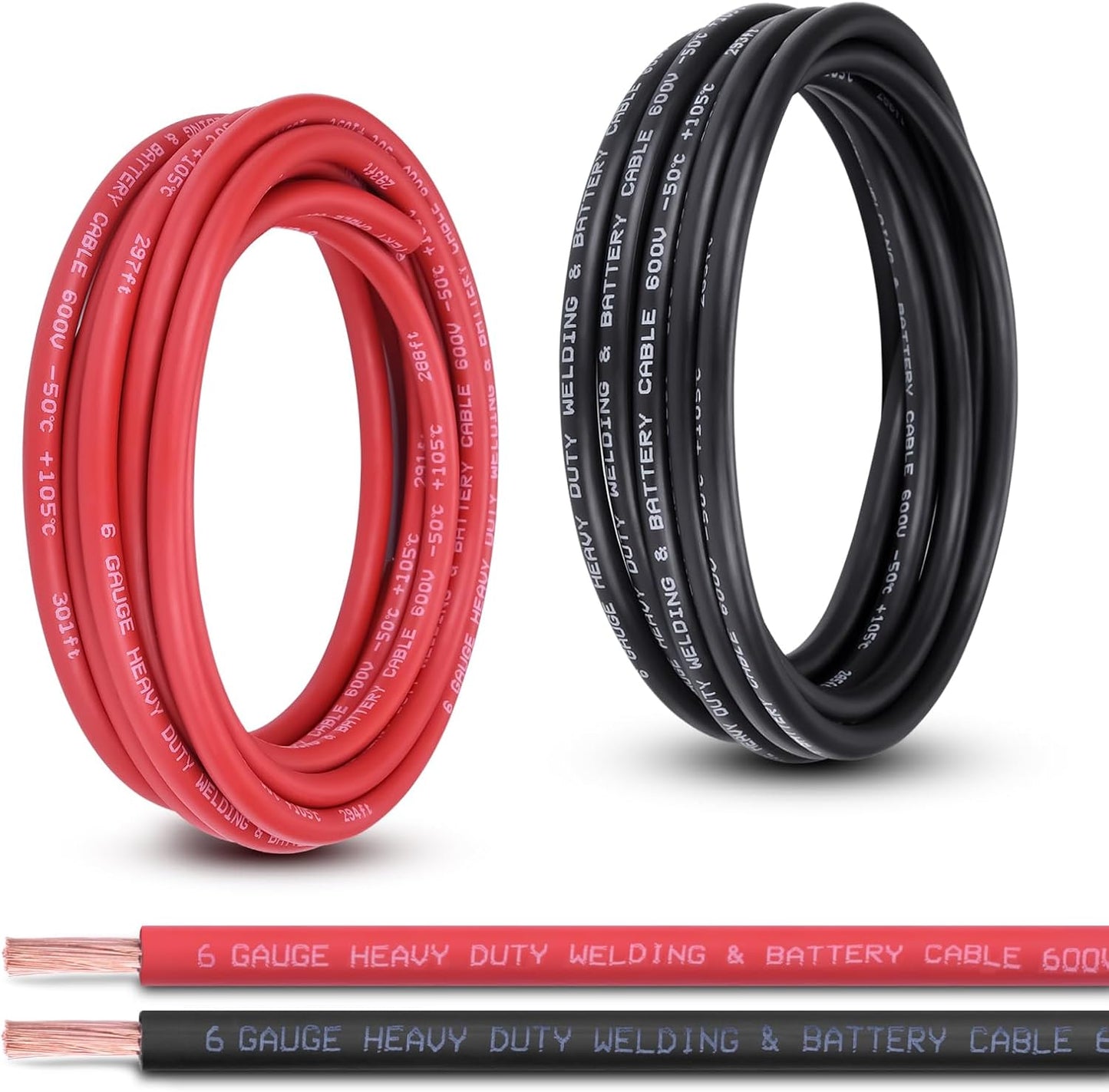 2 Gauge Battery Cable, 10FT Red + 10FT Black 2 AWG Pure Copper Wire Welding Cable, for Automotive, Battery, Solar and Generator, Standard USA OFC Wire