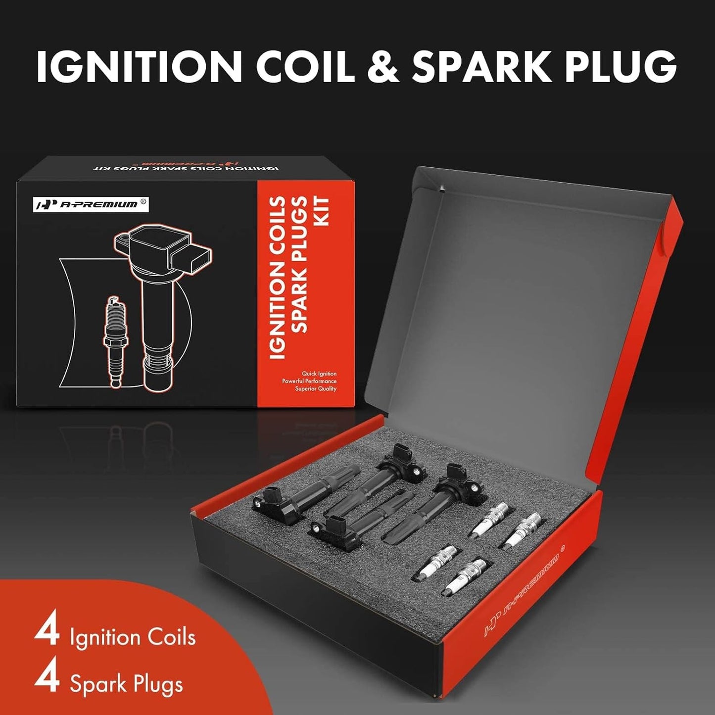 A-Premium Ignition Coils and Spark Plugs Kits Compatible with Subaru Outback 2010-2012, Legacy 2010-2012, 2.5L