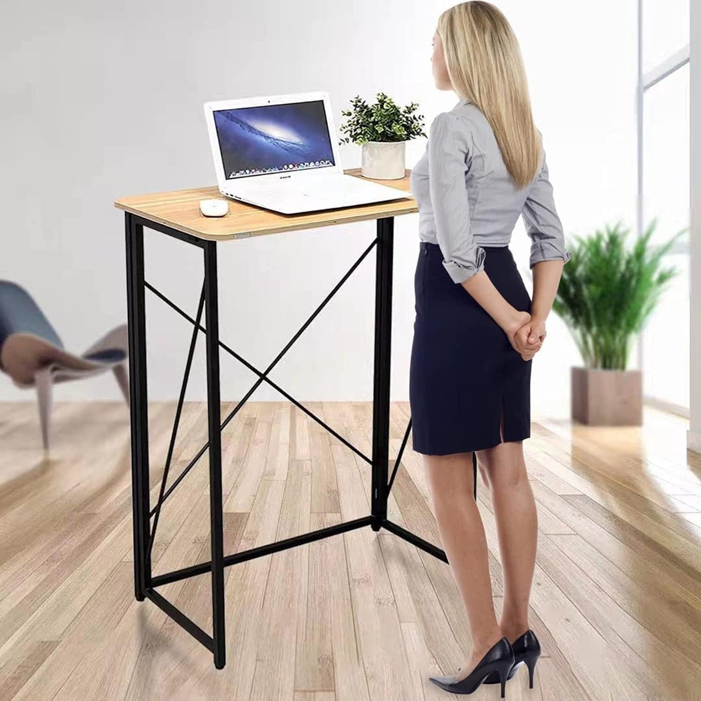 39.37" Folding Standing Desk, Small Laptop Stand Up Desk for Sitting or Standing, No Assembly Needed, Portable, Tall Foldable Desk for Home, Office, Small Spaces (Black)