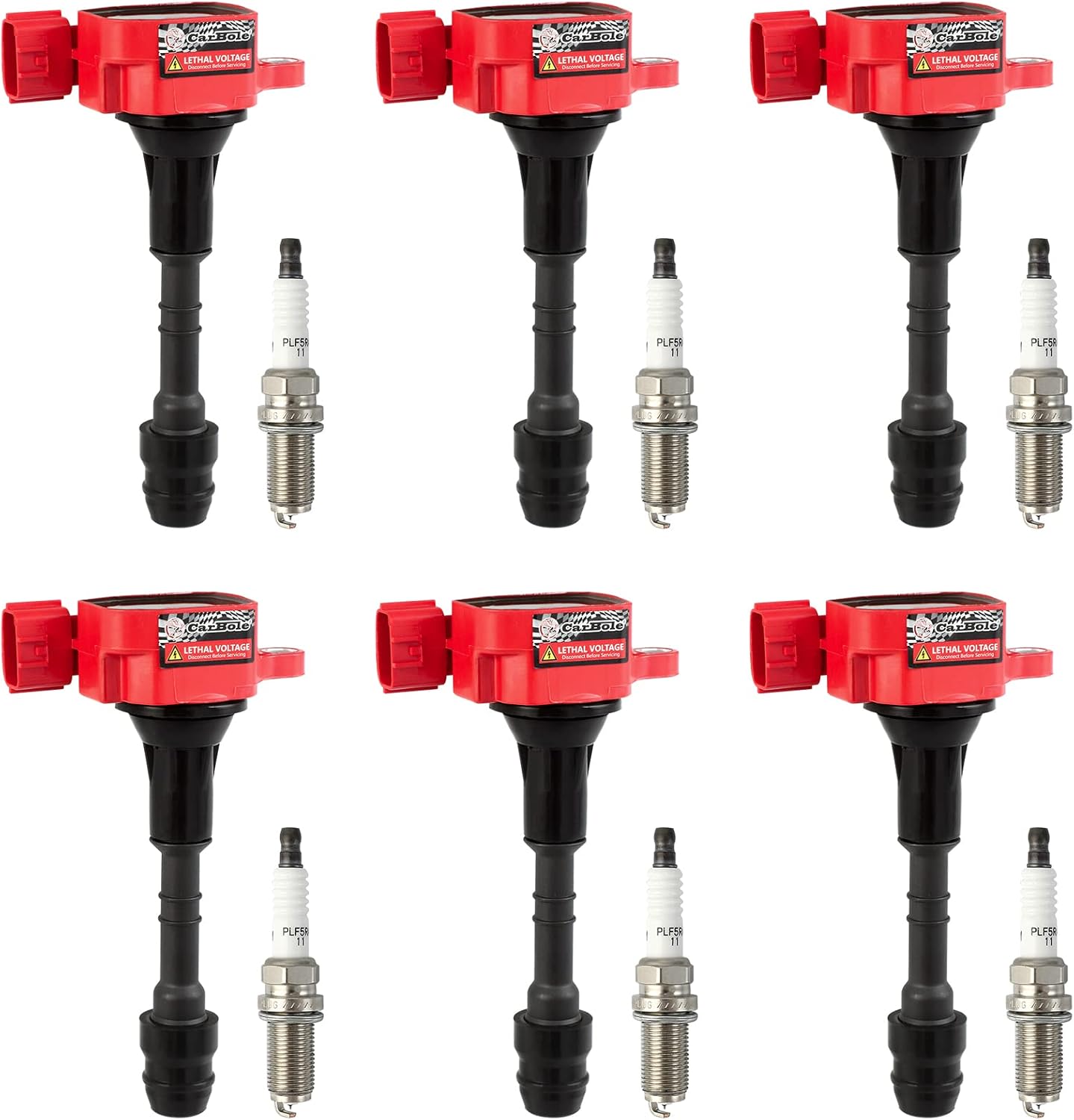 CarBole Iridium Spark Plug and Ignition Coils, Replacement for Nissan Maxima Altima Xterra Frontier, Infiniti QX4 I35, Suzuki Equator 3.0L 3.5L 4.0L V6, (OE: UF349, 5018)