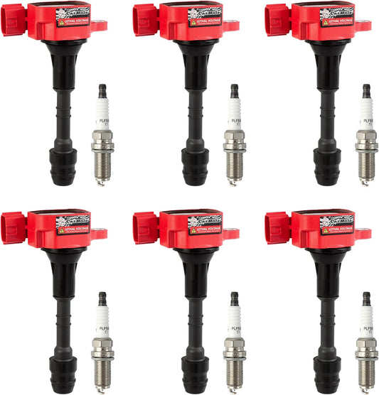 CarBole Iridium Spark Plug and Ignition Coils, Replacement for Nissan Maxima Altima Xterra Frontier, Infiniti QX4 I35, Suzuki Equator 3.0L 3.5L 4.0L V6, (OE: UF349, 5018)